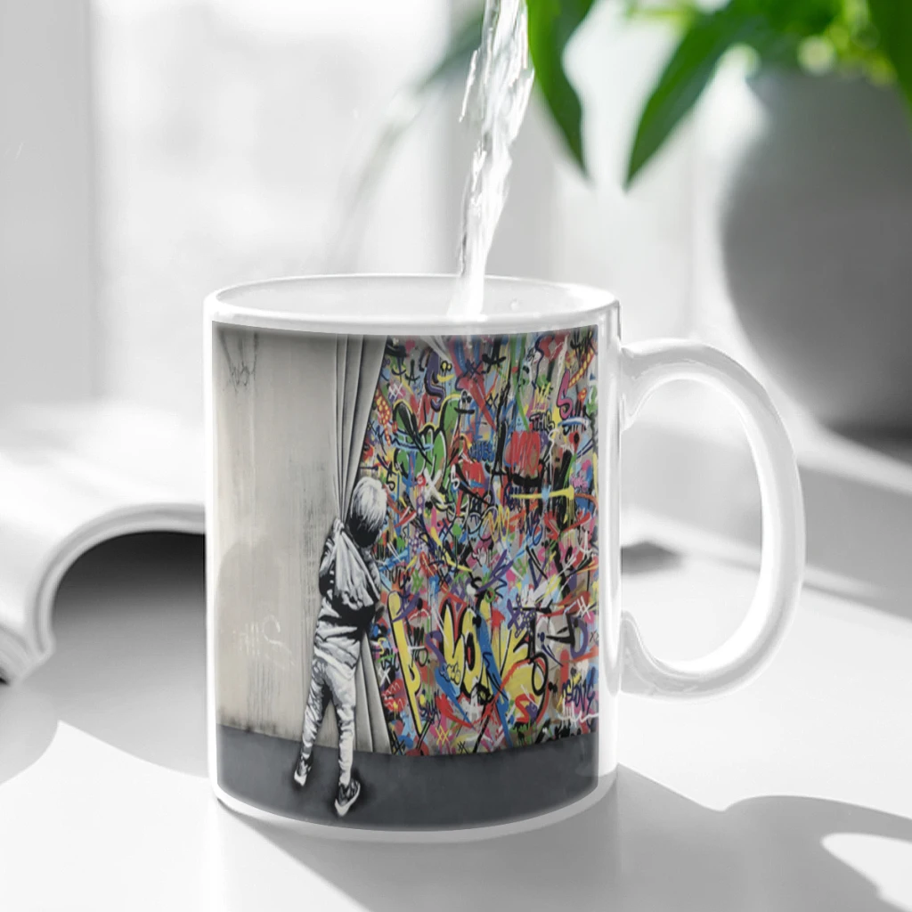 Graffiti-Art-on-the-Wall-Free shipping Ceramic Cup Coffee Oatmeal Breakfast Cup Creative Personality Mug