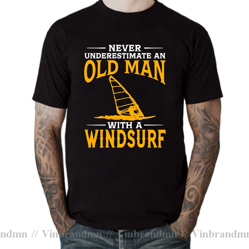 Never Underestimate An Old Man With A Windsurf T Shirt Boy Vintage T-Shirt Fashion New Arrival Casual Tops Leisure Tees