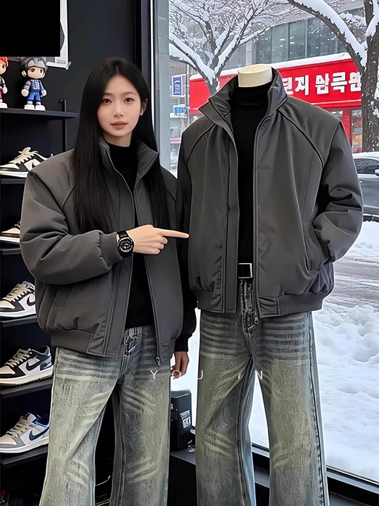 

Deep ey Bomber Pilot Jaet Men's Autumn Winter American Sle Stand Collar ort Baseball Coat Loose Fit Decorative Stitching