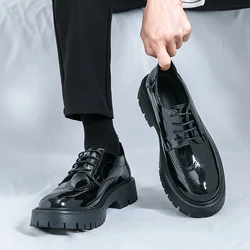 Leather shoes men's thick soles increase British style Brock business dress black senior sense wedding groom shoes 46 yards