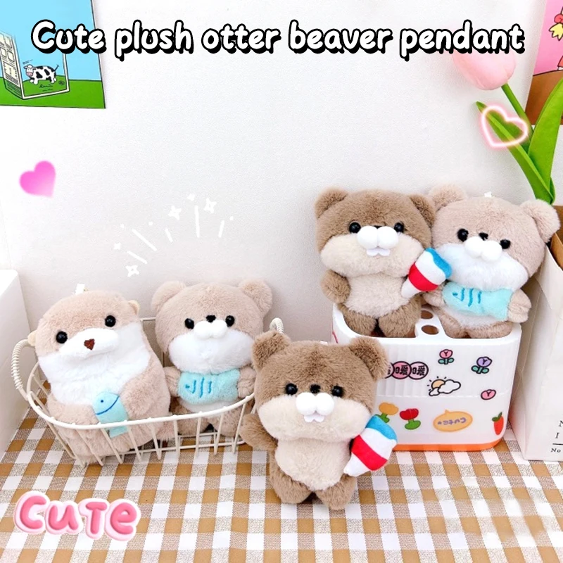 Cartoon Plush Otter Doll Toy Cute Soft Stuffed Animal Beaver Doll Keychain Lovely Backpack Pendant For Kid Girl Gifts