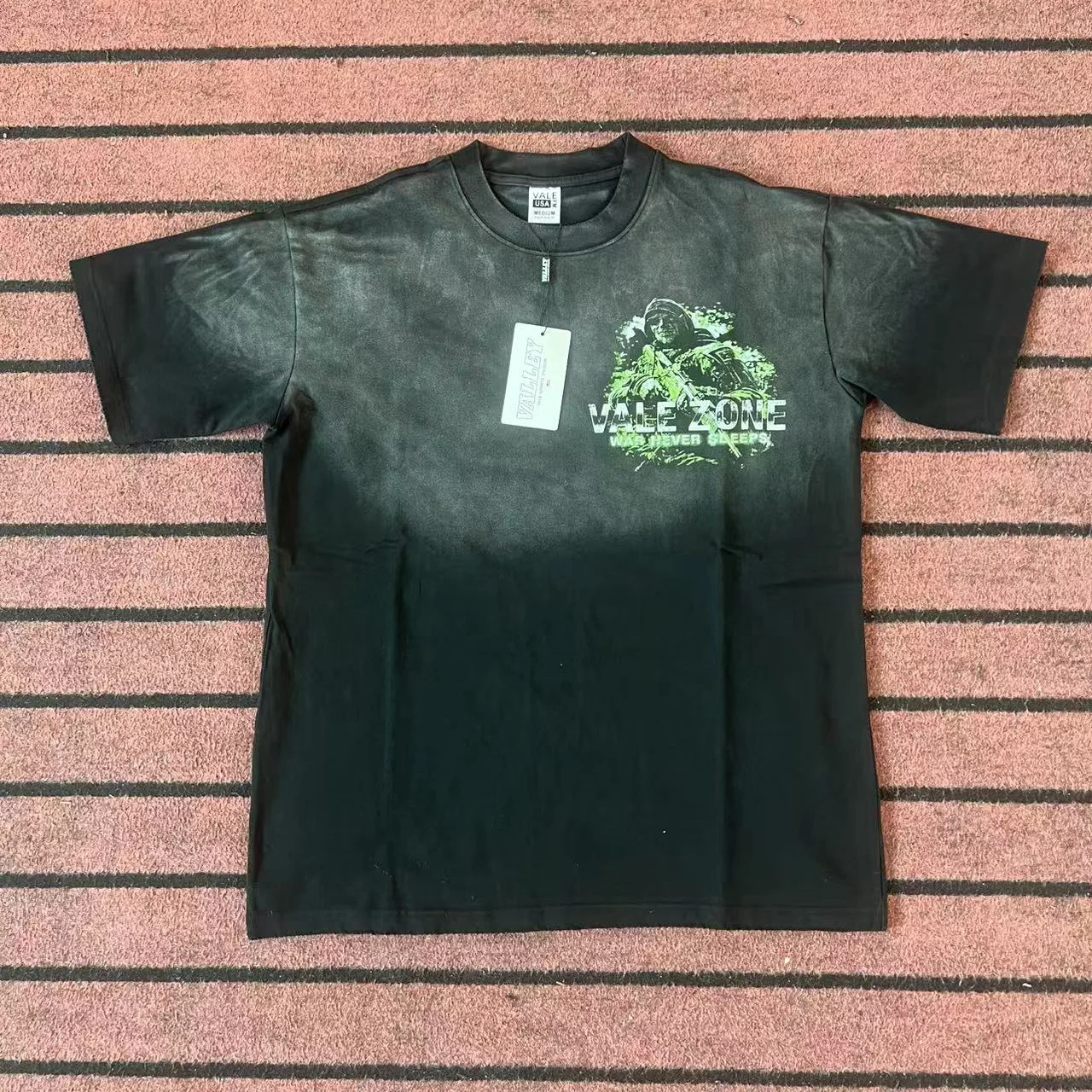 Vale Valley American Retro Washed Cotton Short Sleeve T-Shirt Vintage Faded Street Style Pure Cotton Casual round Neck Top