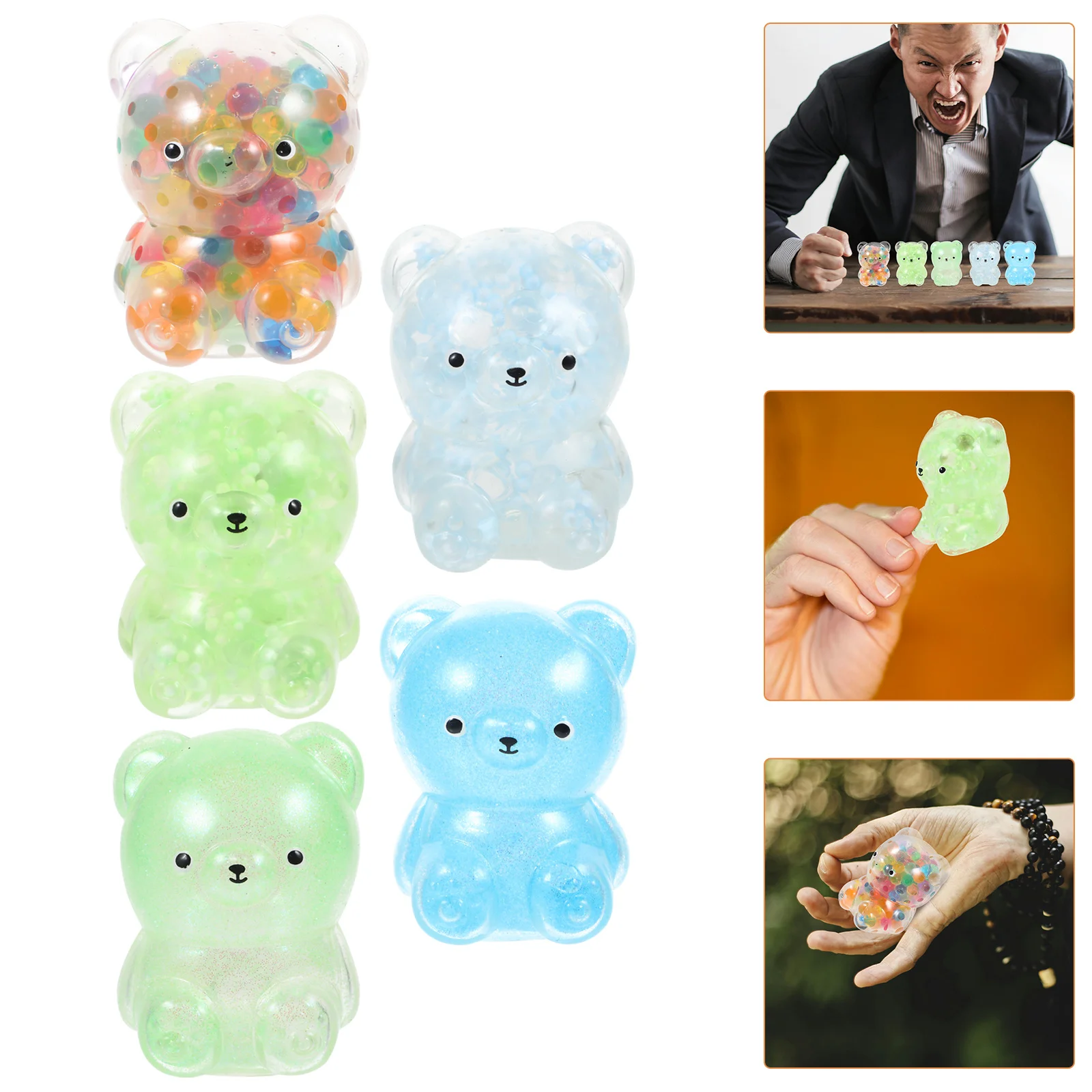 5Pcs Squeeze Bear Elastic Cartoon Pressure Hand Decompression Stress Relief Compact Portable Gift Stress Relief Toy
