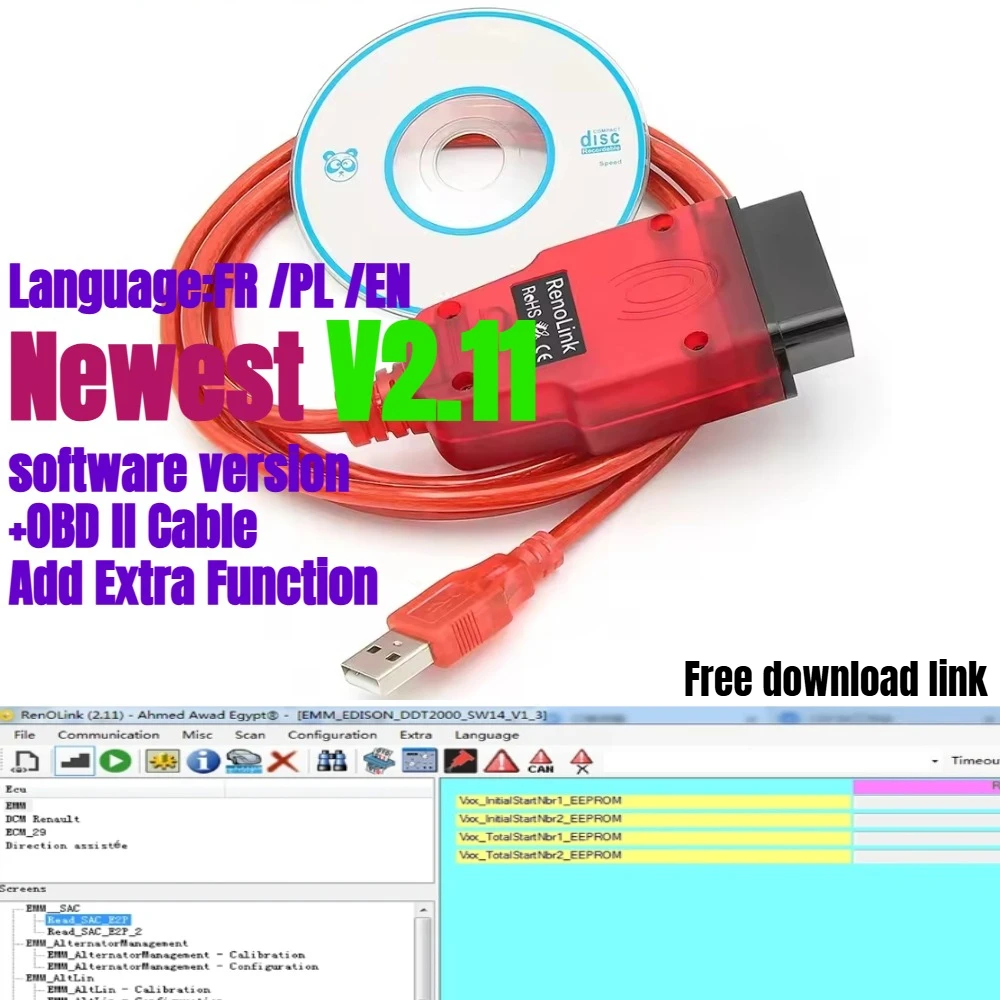 

Newest for Renolink v2.11 for Renault ECU Programmer Key IM-MO Coding OBD2 USB Diagnostic Air-bag Reset ECM UCH K/M Flash Data