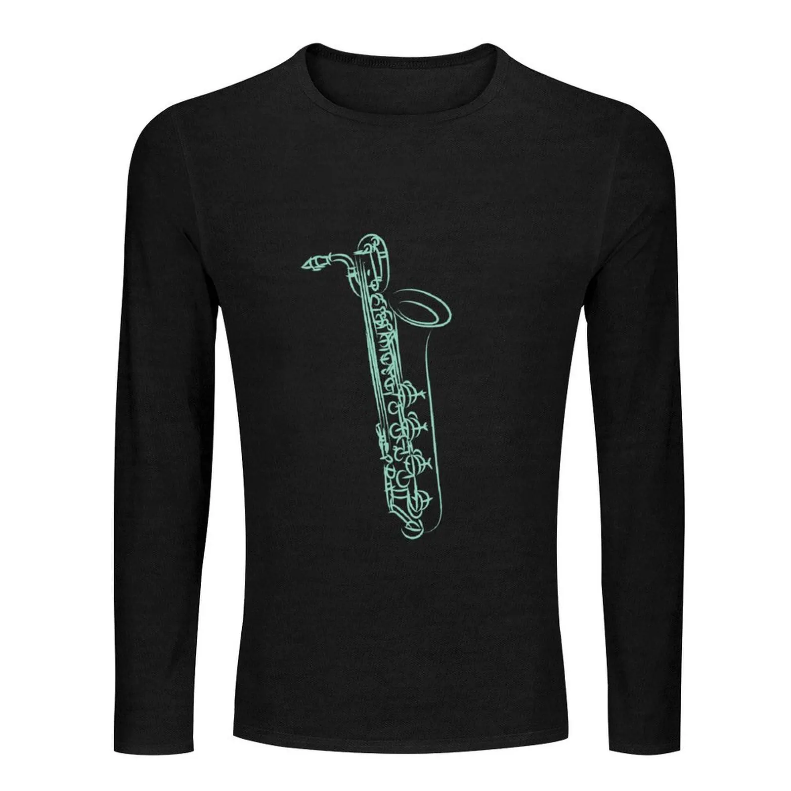 Baritone Saxophone, Line Art Drawing Long T-Shirt custom t shirt Oversized t-shirt tops sweat shirt men clothings