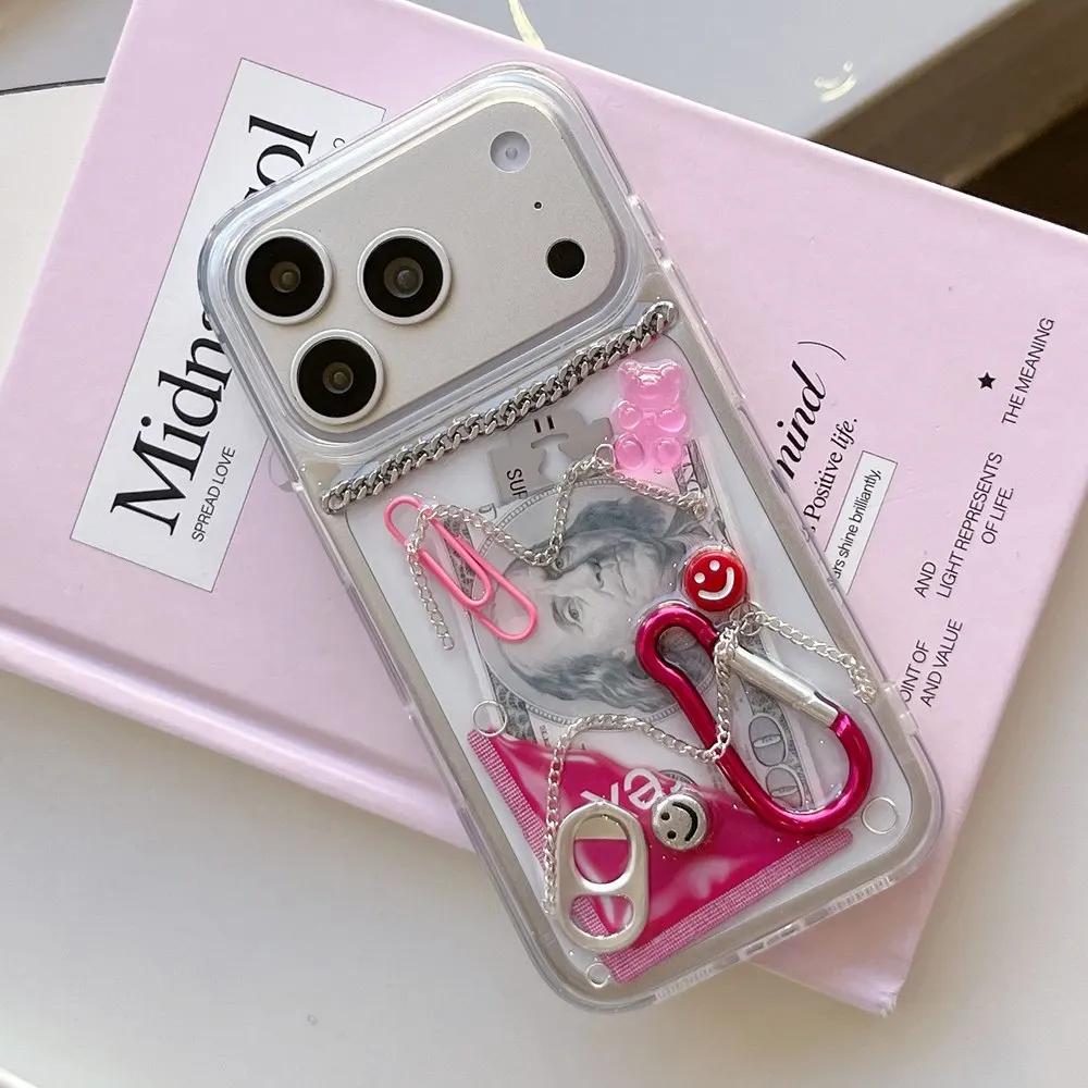 Criativo 3d corrente dólar anel gancho clipes de papel caso do telefone para iphone 17 16 15 14 13 12 11 pro max capa à prova de choque presentes