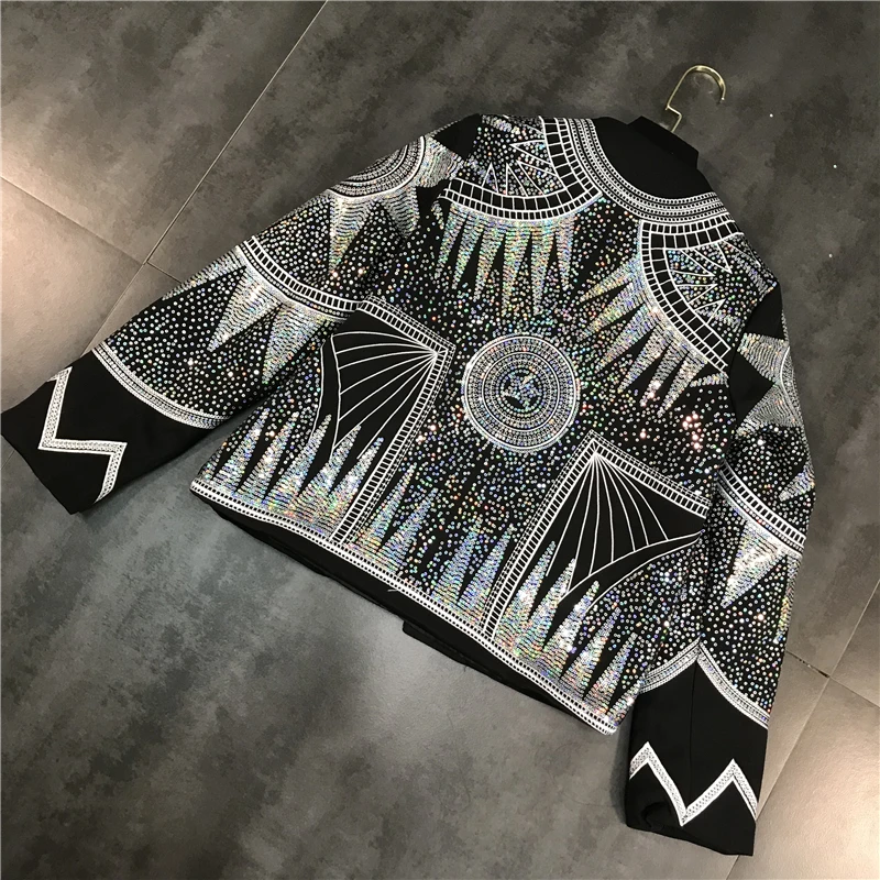 Luxury Spring Autumn Colorful Sequins Stars Abstract Floral Embroidery Jacket Short Geometric Pattern Beading Coat Cardigan Tops