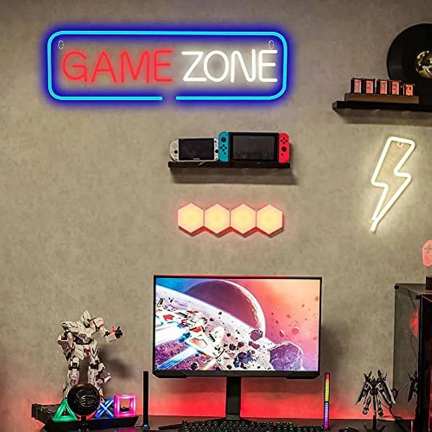 Game Zone Gamer LED Sign USB Powered Gaming Zone LED Neon Sign for Wall Decor Game Room Decor Area Man Cave Pub Gift For Boys