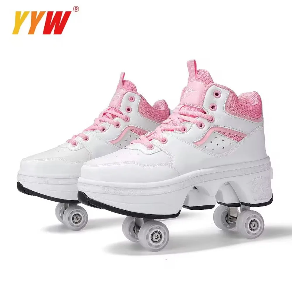 

Portable Deformation Roller Skate Shoes Parkour Roller Shoes Sneakers With Four Wheels Running Shoes ​For Unisex Children Shoes