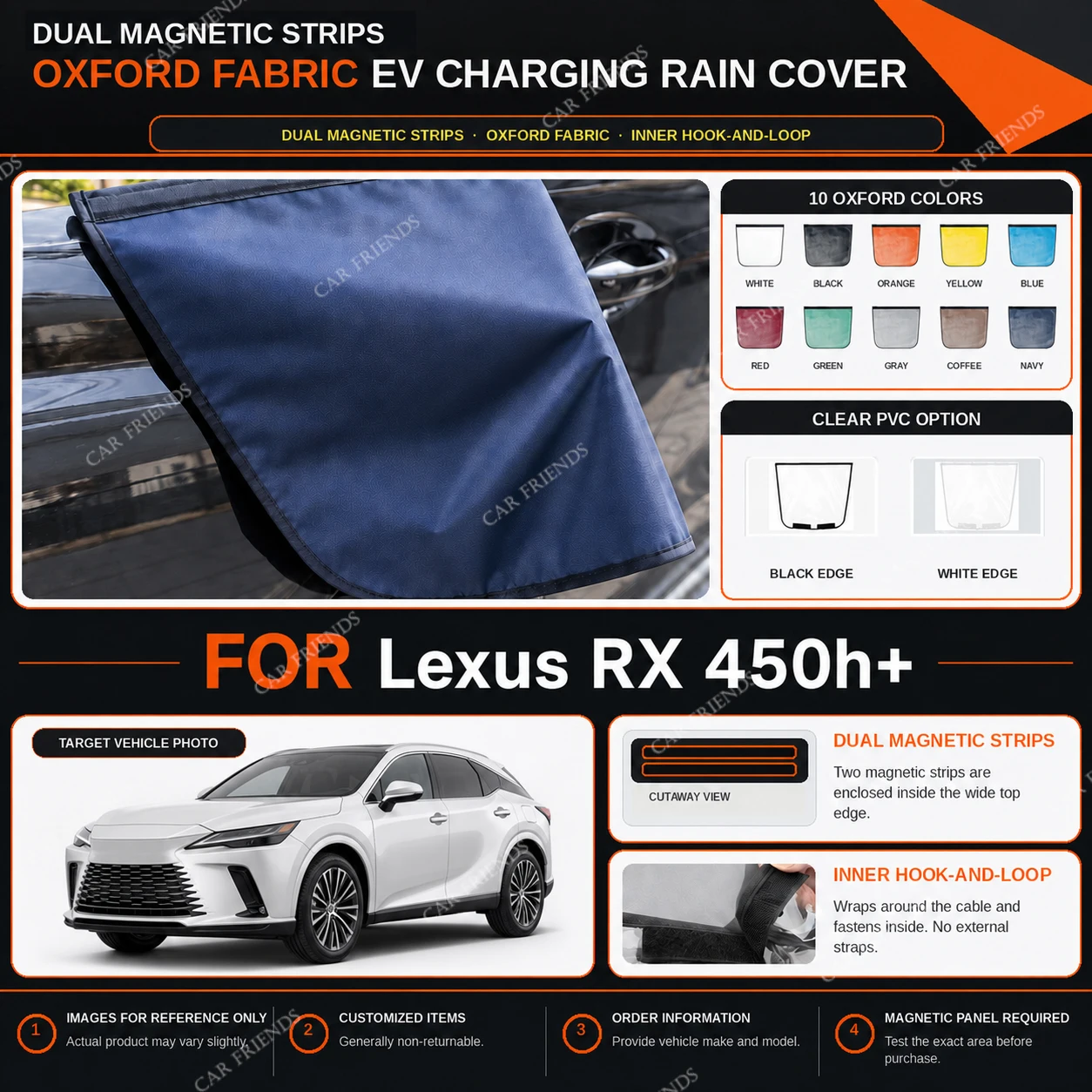 For Lexus RX 450h+ Lexus RX 450h+ Oxford Fabric EV Charging Port Rain Cover with Dual Magnetic Strips Water-Repellent Scratch-