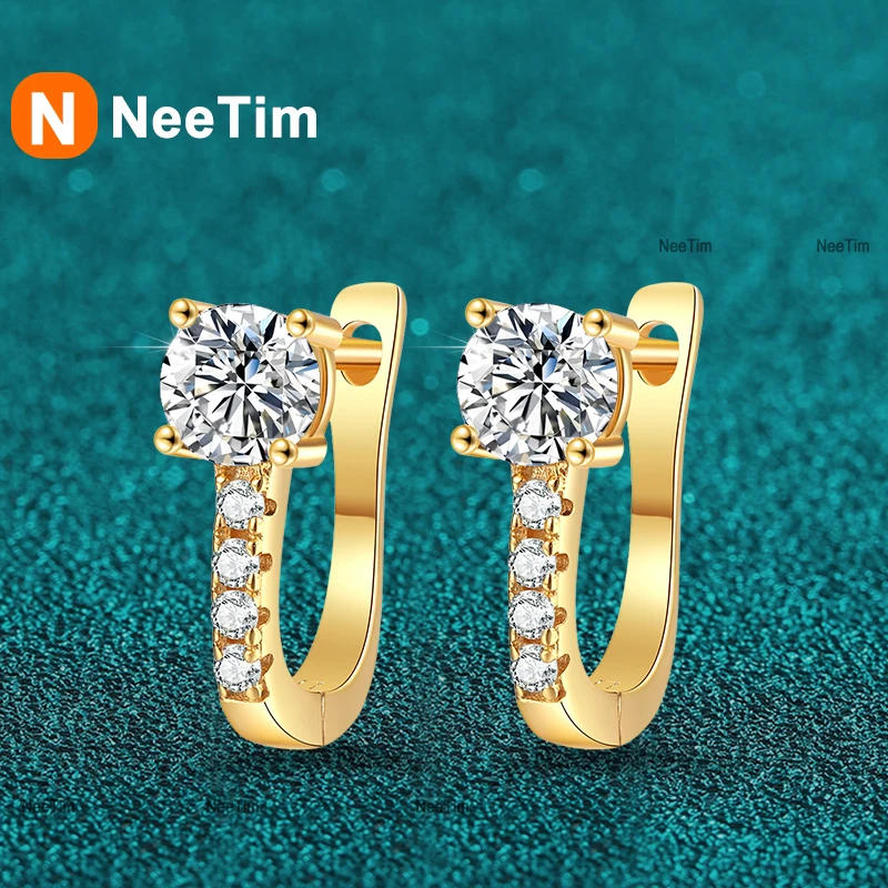 

NeeTim Luxury 0.5ct Moissanite Wedding Earrings for Women Lab Diamond 925 Sterling Silver with Gold Plated Original Fine Jewelry
