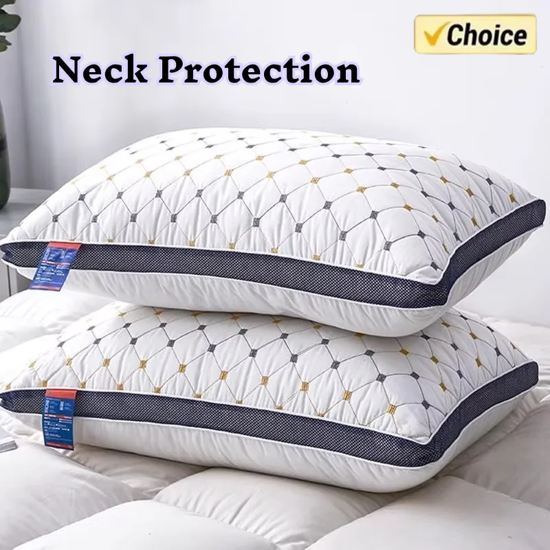 Full Sky Star Embroidered Fiber Pillow Core for Neck Protection, Quick Rebound, Not Easy to Deform, Not Collapsing