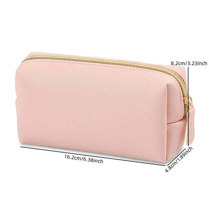 Women Waterproof Cosmetic Bag PU Leather Solid Color Makeup Pouch Travel Portable Wash Toiletry Storage Bag Organizer Purse