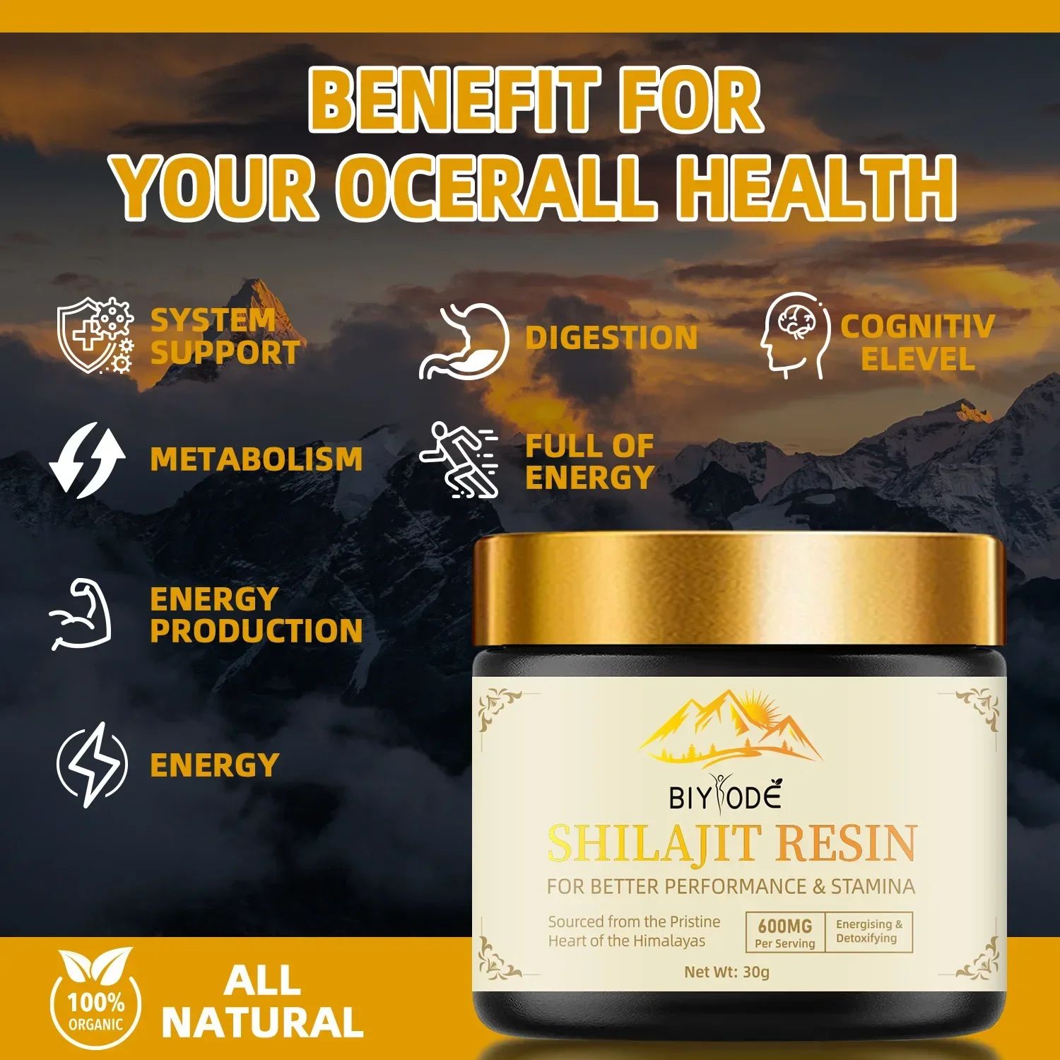 Himalayan Shilajit Resin 30g- 100% Pure Shilajit with Fulvic Acid & 85+ Trace Minerals Complex for Energy & Immune Support