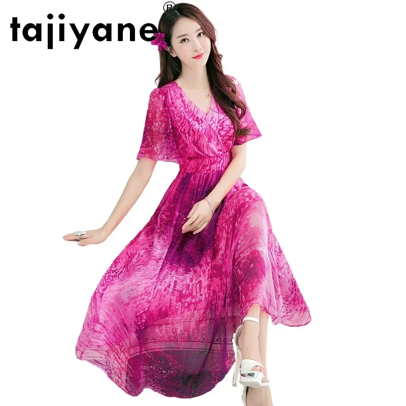 Tajiyane Maxi Dresses for Women 100% Silk Dress Women's Clothing Elegant Woman Genuine Silk Dresses Female Cloth Vestidos TN2505