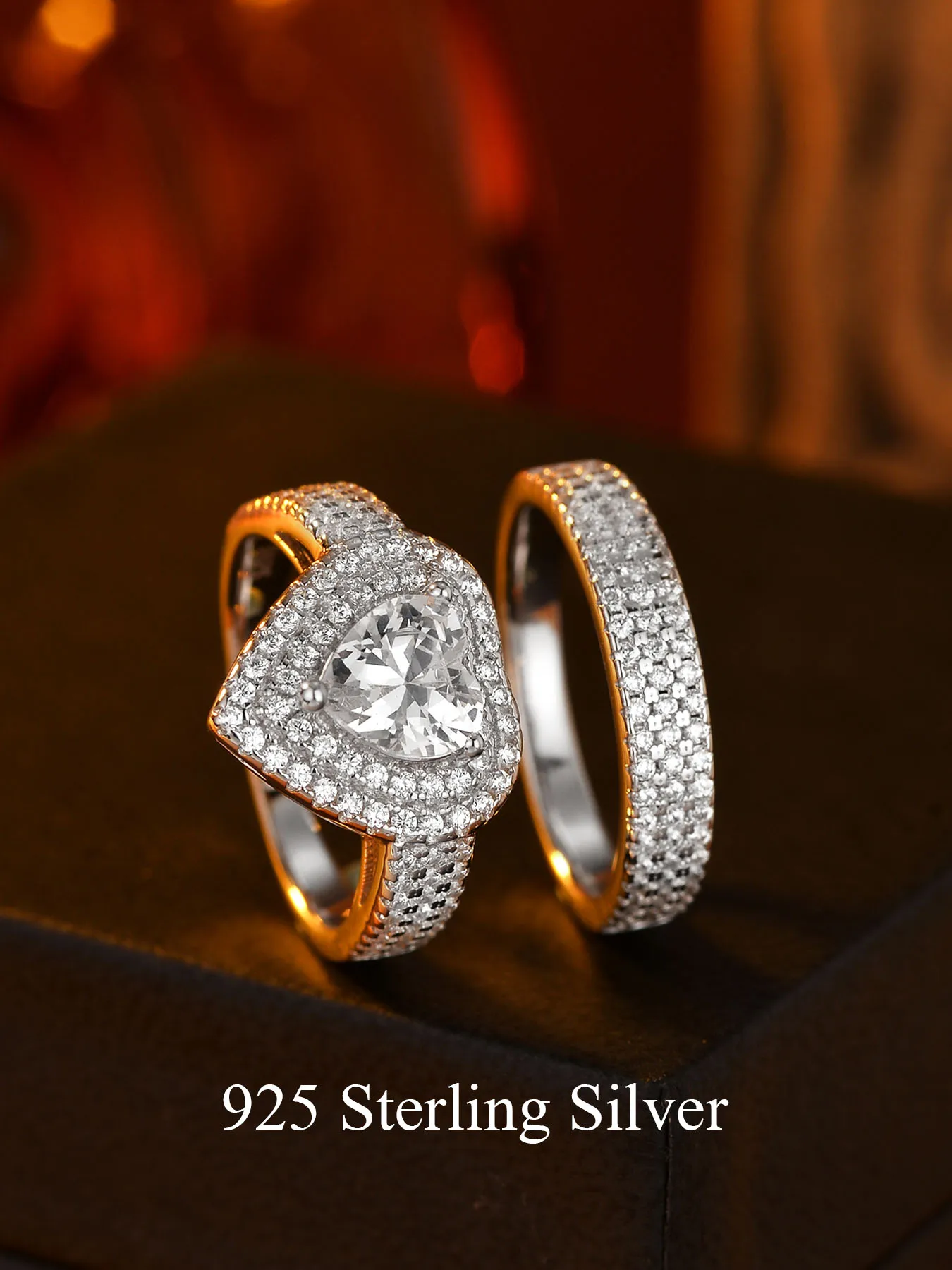 

925 Sterling Silver Ladies' Ring, Luxurious Heart-shaped Design,Two-piece Set,Fully Set With 5A Zirconia,Suitable For Daily Wear