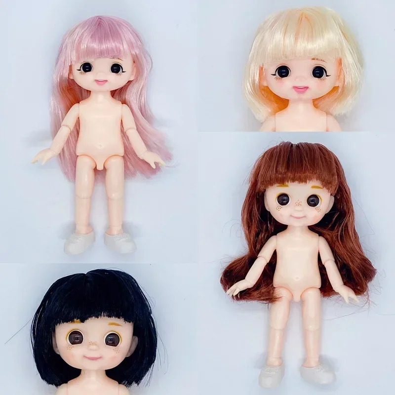 16cm BJD Doll 13 Jointed Cute Spotted Dimples Short Hair Plaything with Shoes Nude Body for Girls DIY Toys Fashion Gift