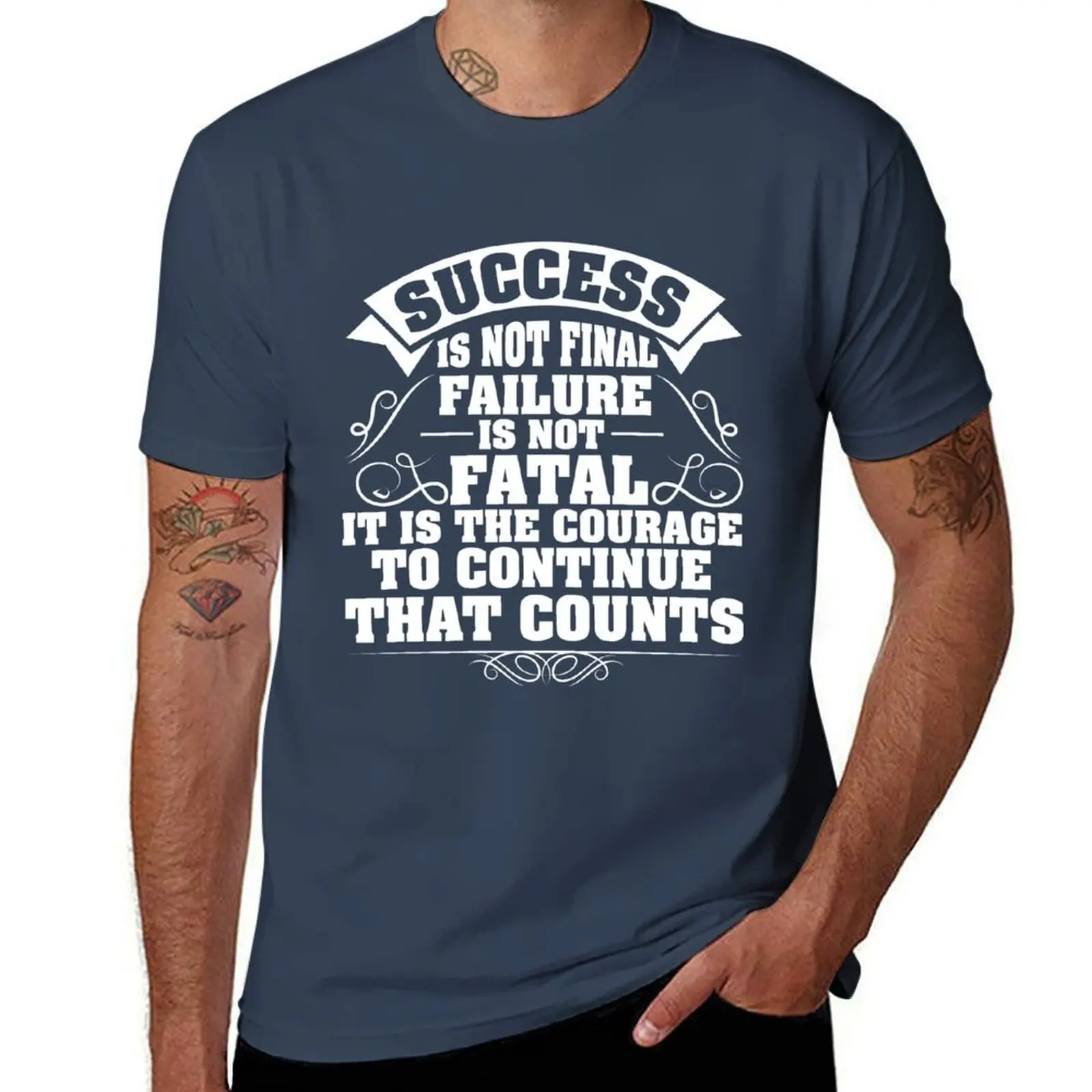 continue is Success not not is courage to fatal.It is counts! the that final.Failure T-Shirt Breathable Mesh Panel T-Shirt