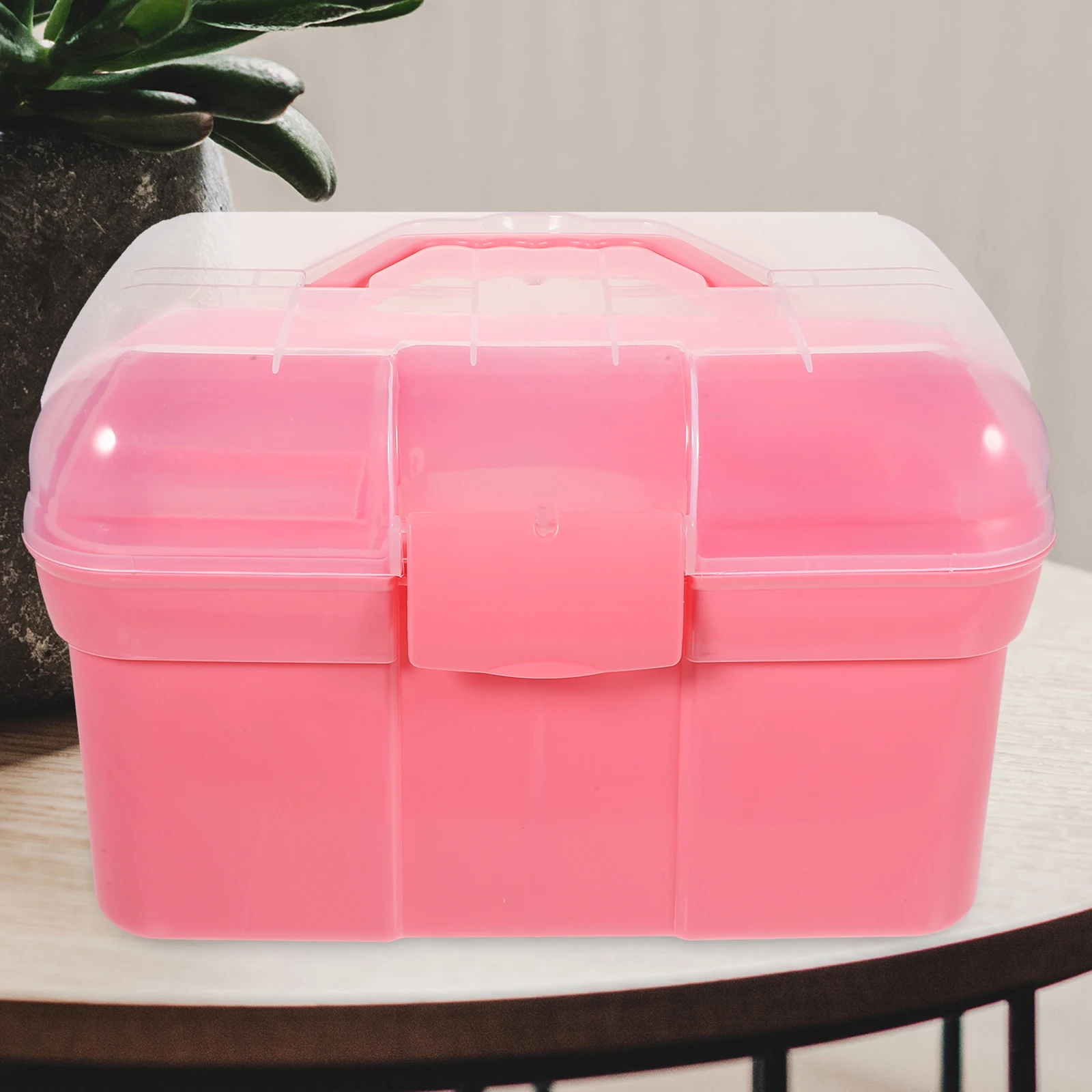 حافظة طبية محمولة مقاس 31 × 20 × 20 سم، صندوق دواء ذو سعة كبيرة باللون الوردي، منظم خفيف الوزن ومقاوم للصدمات للاستخدام المنزلي في الهواء الطلق