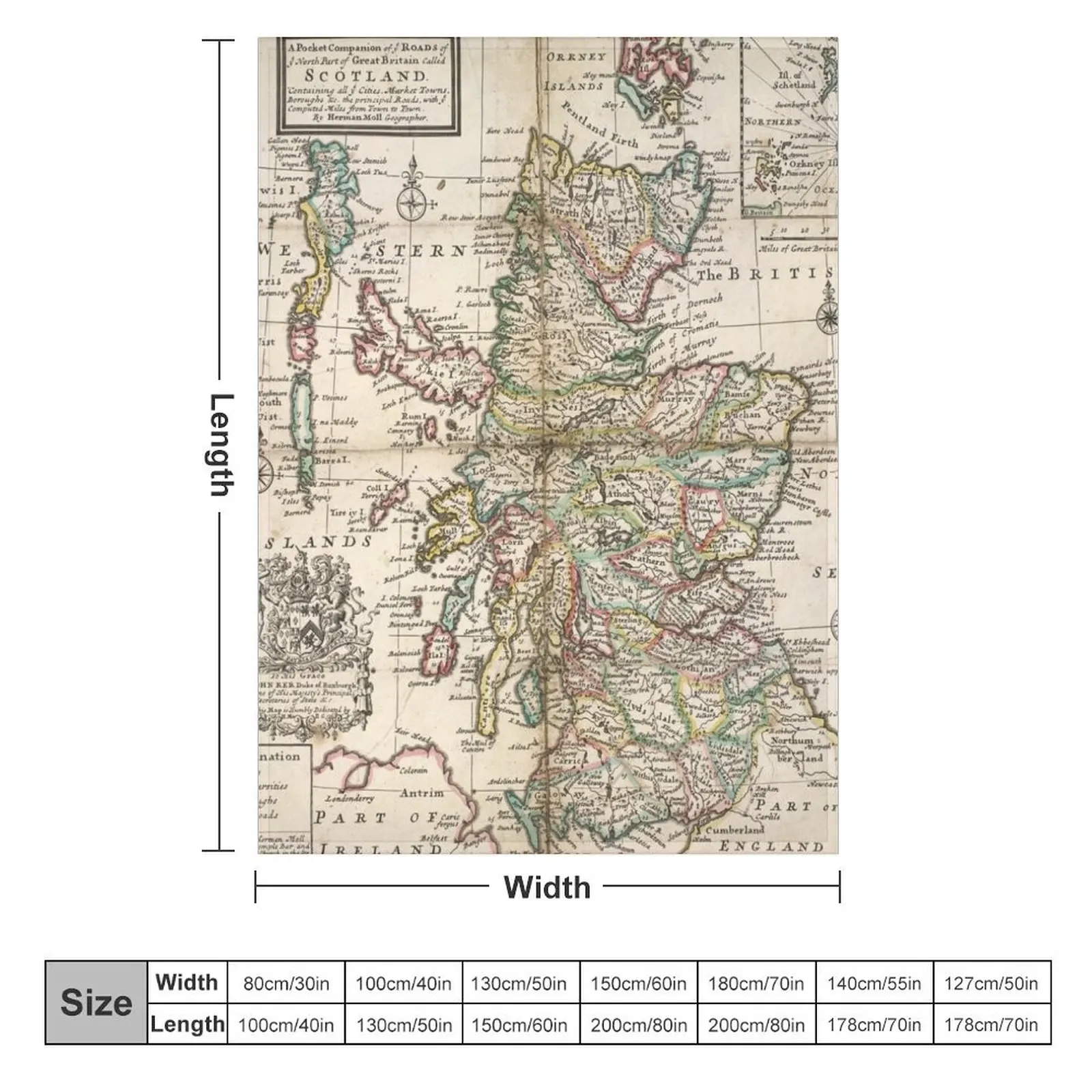 Vintage Map of Scotland (1718) Throw Blanket Fashion Sofas For Baby Blankets