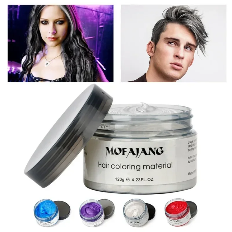 Tintura de cabelo em gel natural forte descartável para mulheres e homens, 120g cor cera de cabelo pomada estilo prata avó cinza