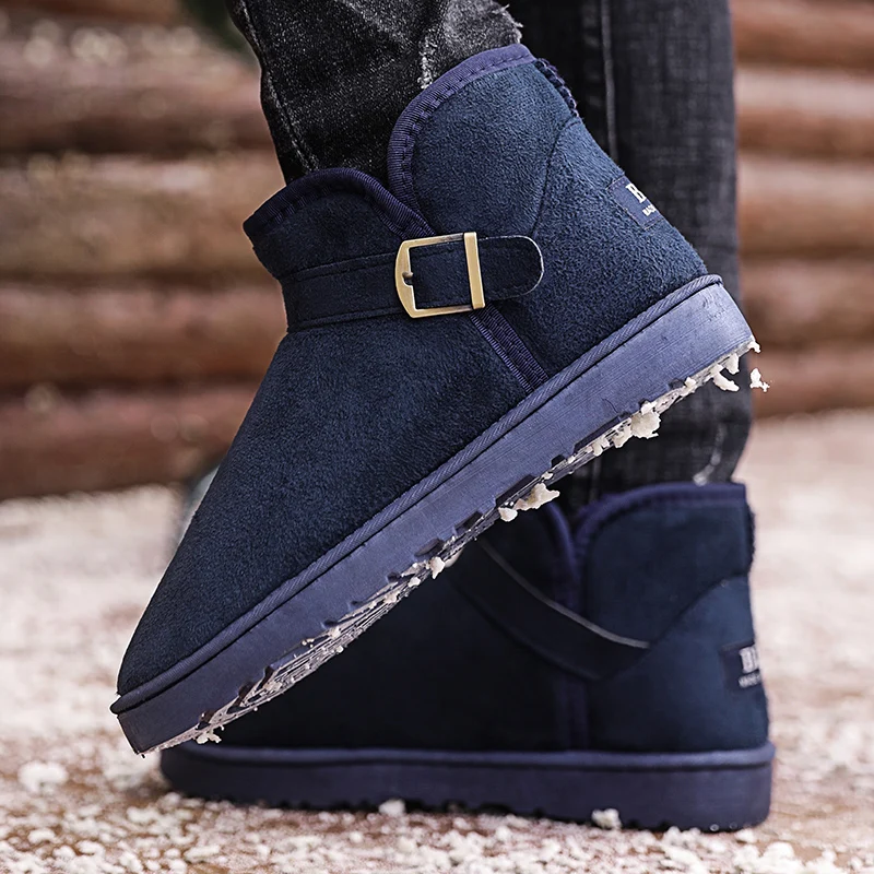 Большие размеры 35–49, дешевые зимние ботинки для пар, мужские удобные теплые плюшевые женские ботинки без шнуровки, синие мужские ботильоны на нескользящей платформе