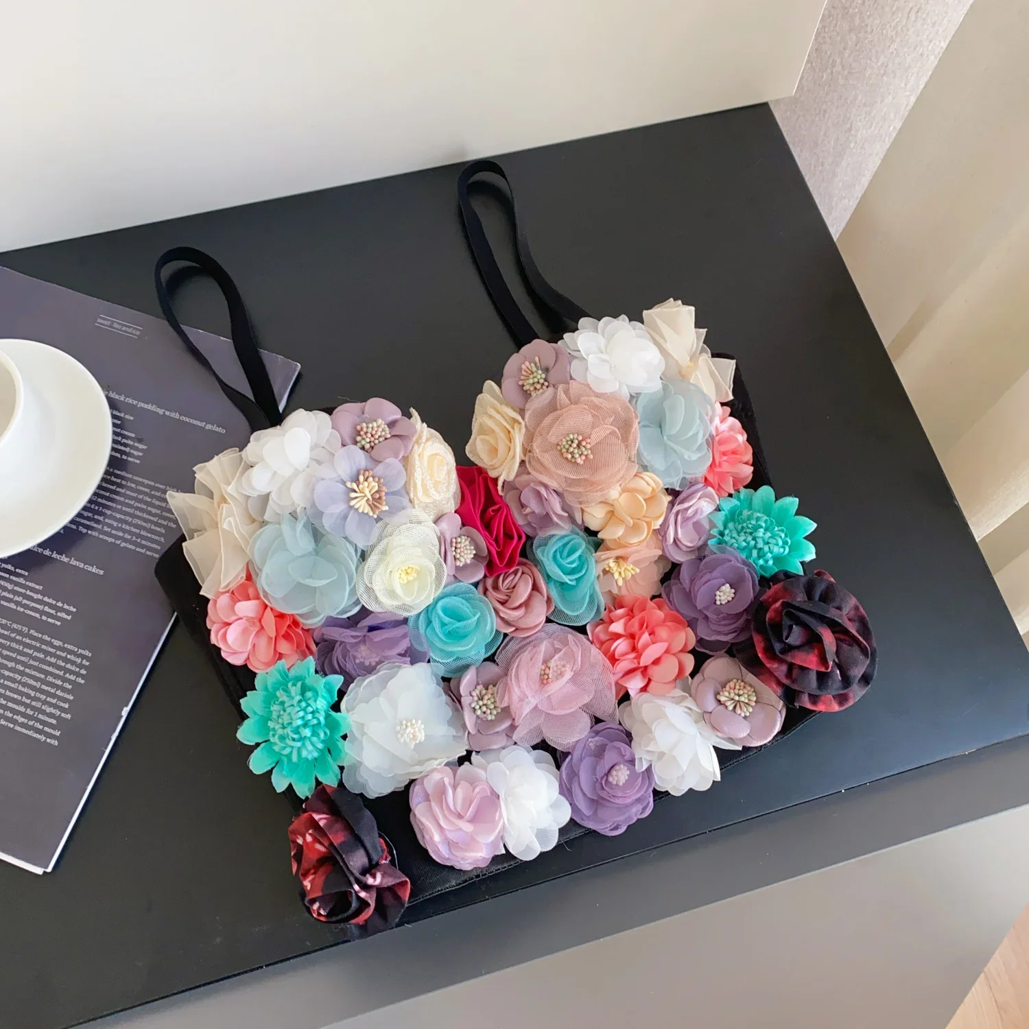 Hotsweet Three-dimensional Floral Embroidered Beads Basics Sexy Backless Slim Straps Camis Tube Top Fashion High Street Clothing