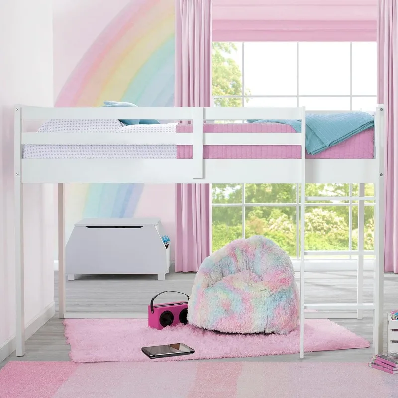 Twin Loft Bed with Guardrail and Ladder (Coordinates with Disney Princess & JoJo Siwa Tents Sold Separately), White