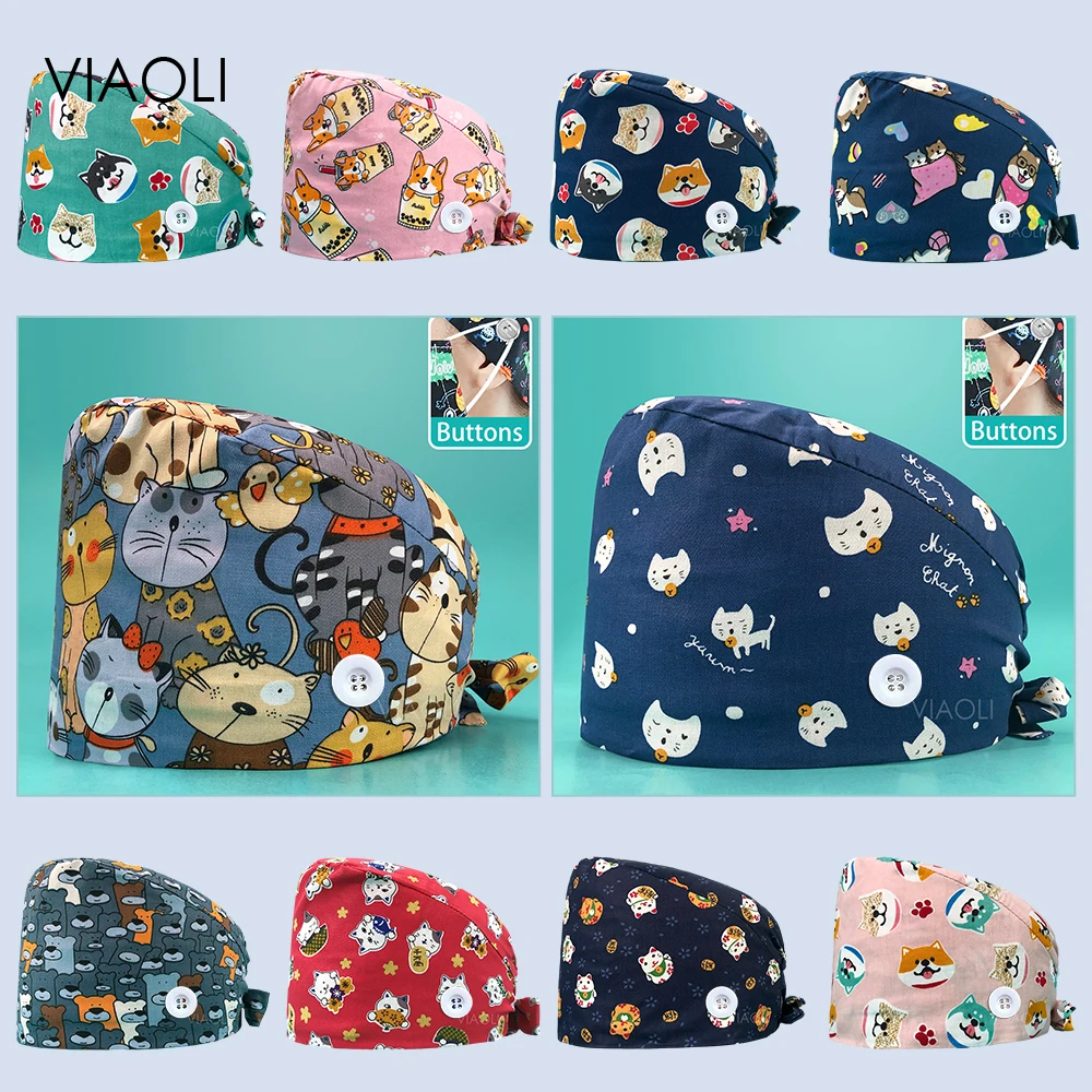 

Wholesale Specialized Medical Hat High-quality Doctor Nurse Operating Room Surgical Cap Cotton Printing Scrubs Women Lab Cap Men