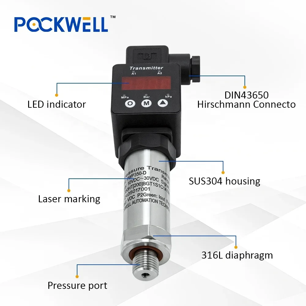 Pockwell-sensor de presión industrial con alarma alta y baja, controlador automático de pantalla digital