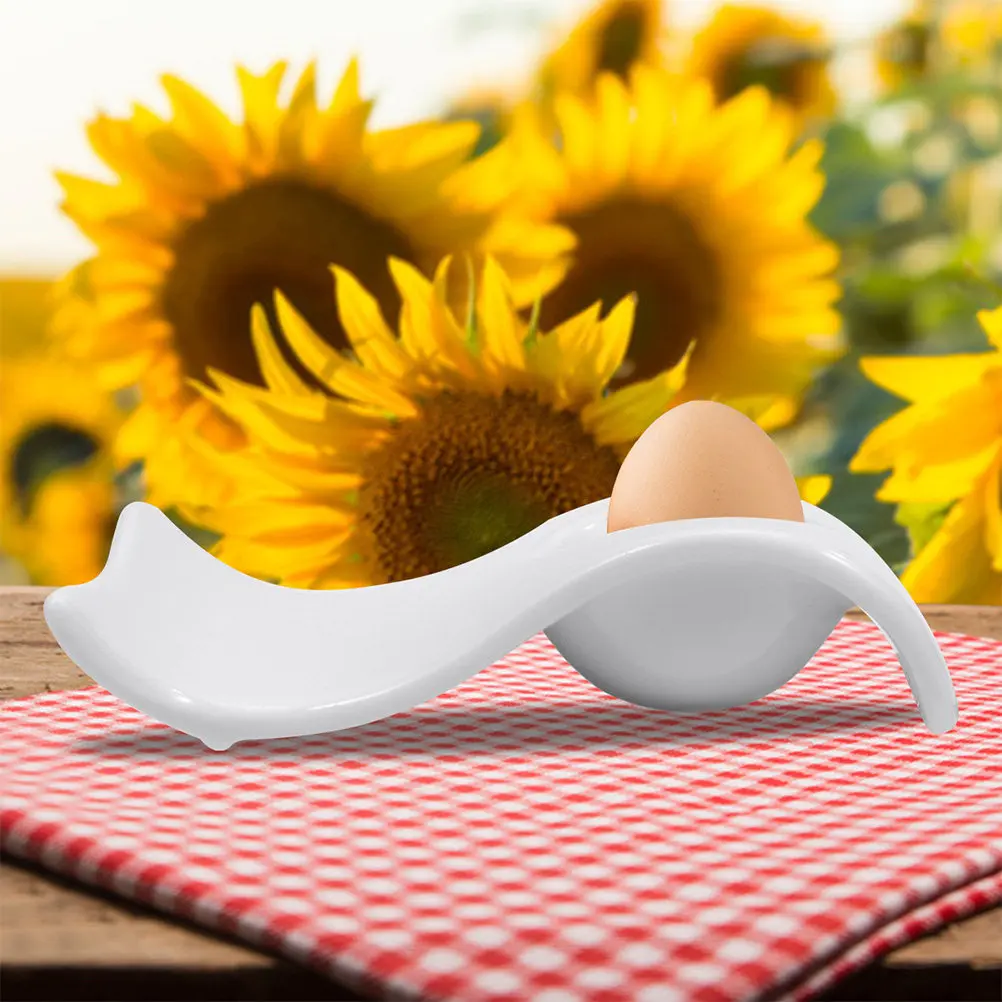 6Pcs Ceramic Egg Cups Modern Elegant Wave Shaped Breakfast Egg Holders for Boiled Eggs Mini Appetizers Serving Tray Gift