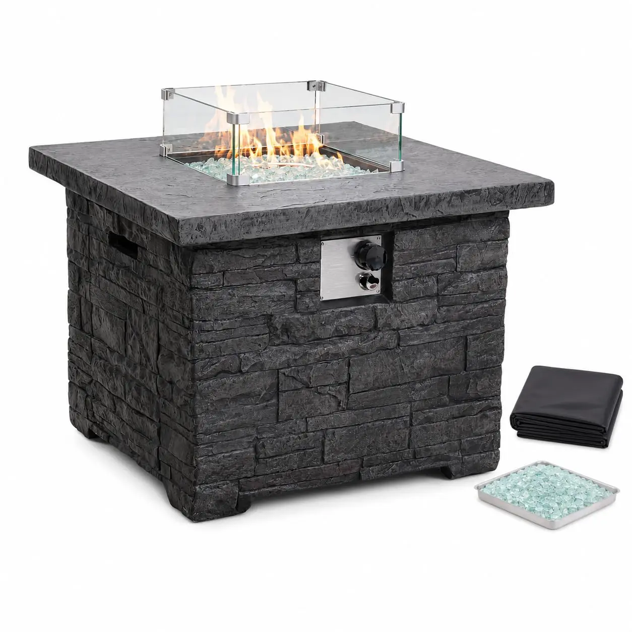 4-Piece Propane Fire Pit Table Set, 50,000 BTU Outdoor Gas Fire Table, Customized
