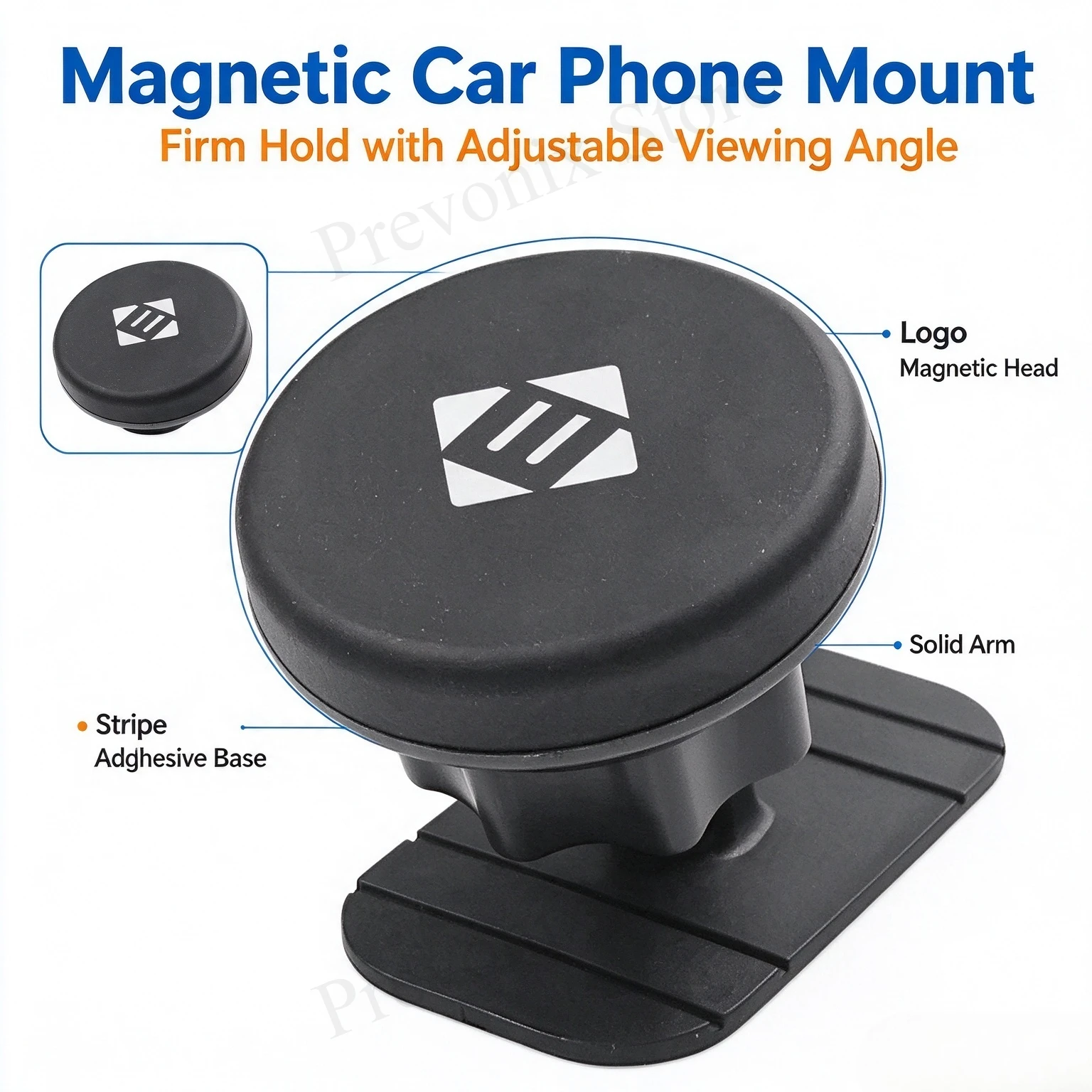 Support magnétique pour téléphone de voiture avec base adhésive, support universel pour téléphone de voiture, rotation à 360 degrés, fixation sur le tableau de bord pour smartphone, iPhone et Android.