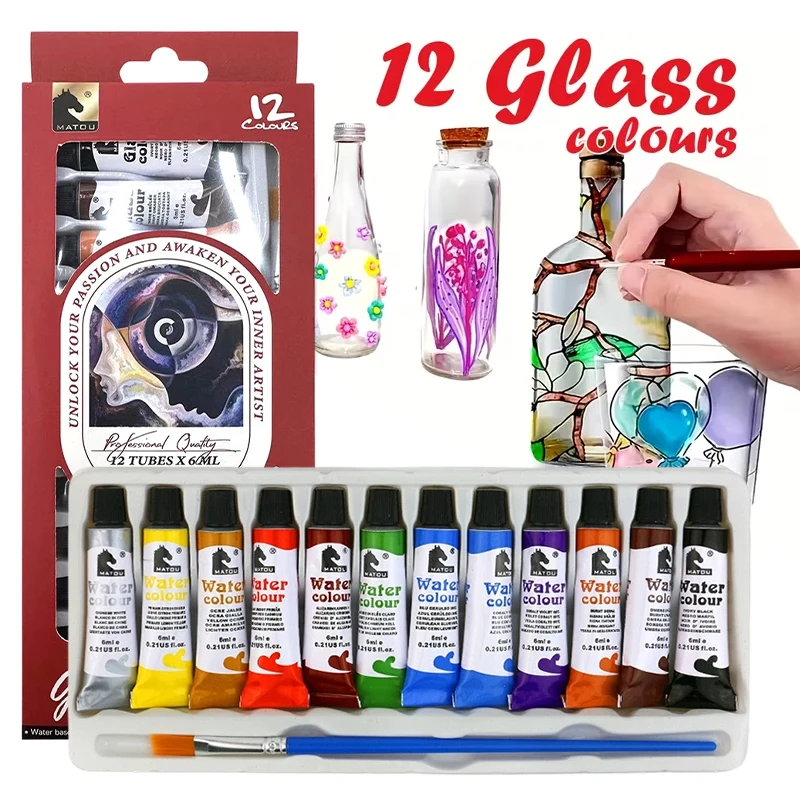 Ensemble de peinture acrylique 12 couleurs 6ml, kit de pigments pour peinture sur verre, imperméable, pour graffiti, dessin, fournitures artistiques pour la création DIY