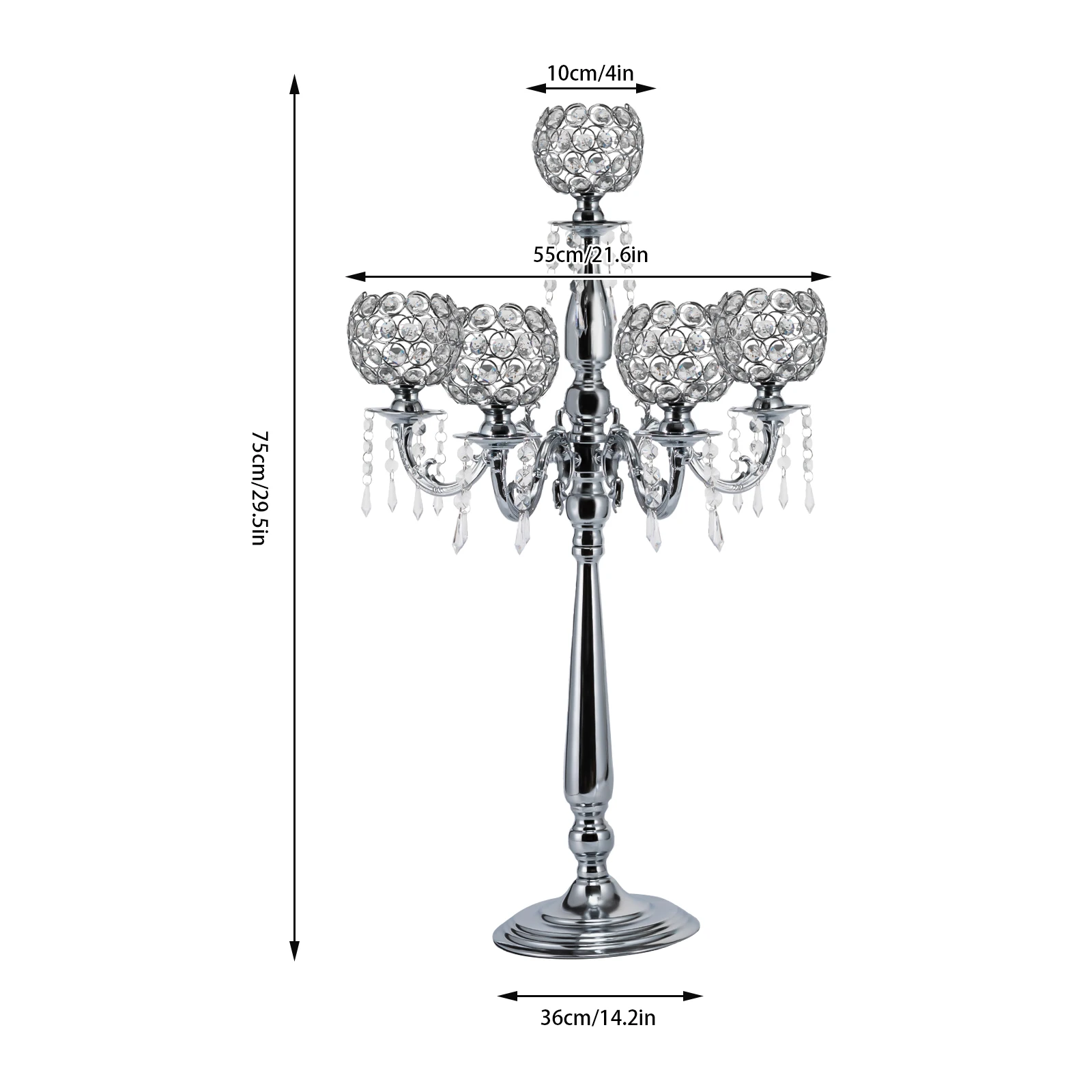 

Elegant Five-Arm Candle Holder with Sparkling Crystal Drops, Metal Base, and Openwork Carved Design, Ideal for Home Décor