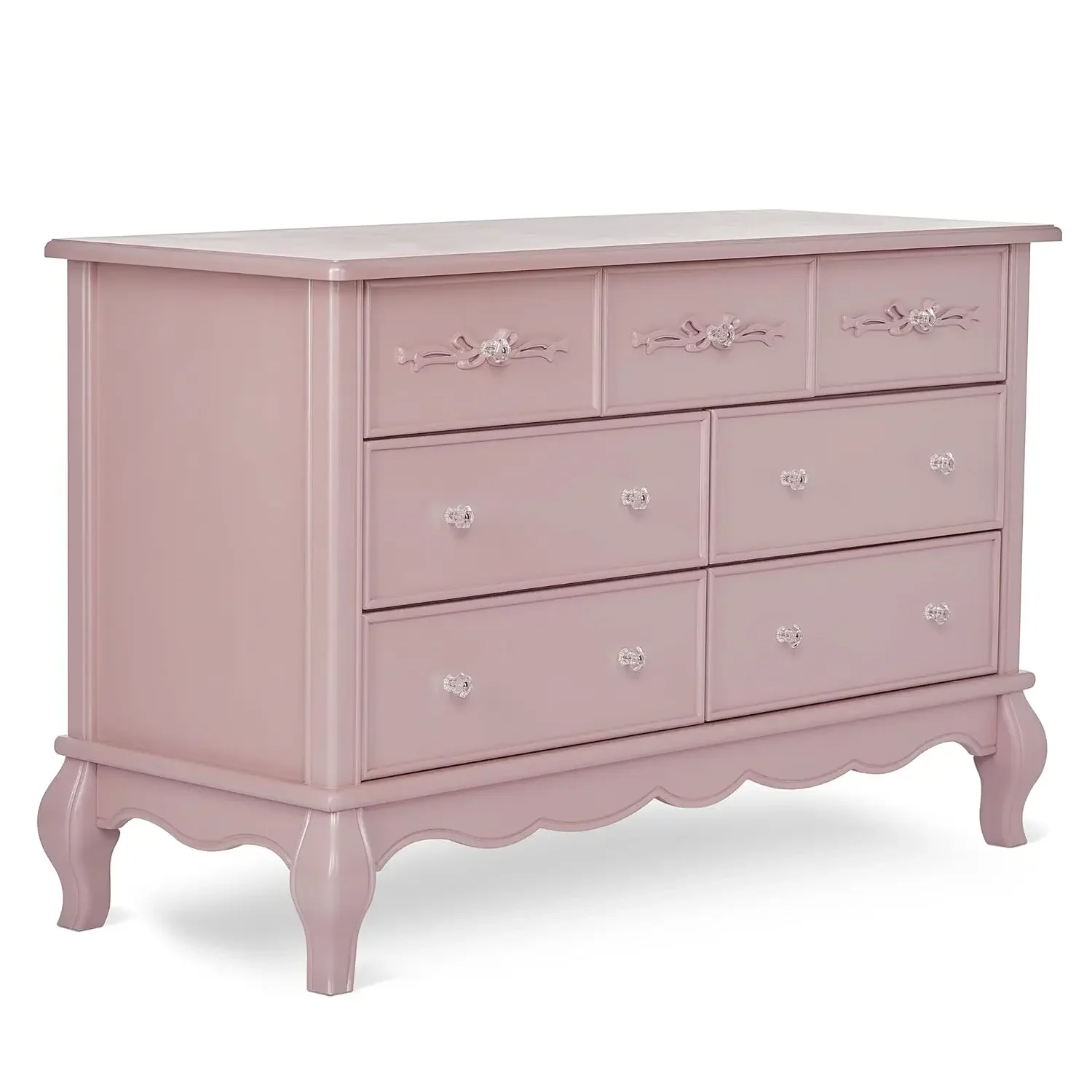 Baby Double Dresser 7 Drawer 54 x 20.3 x 34 Inch Freestanding Storage Chest for Nursery Bedroom Hallway Dusty Rose