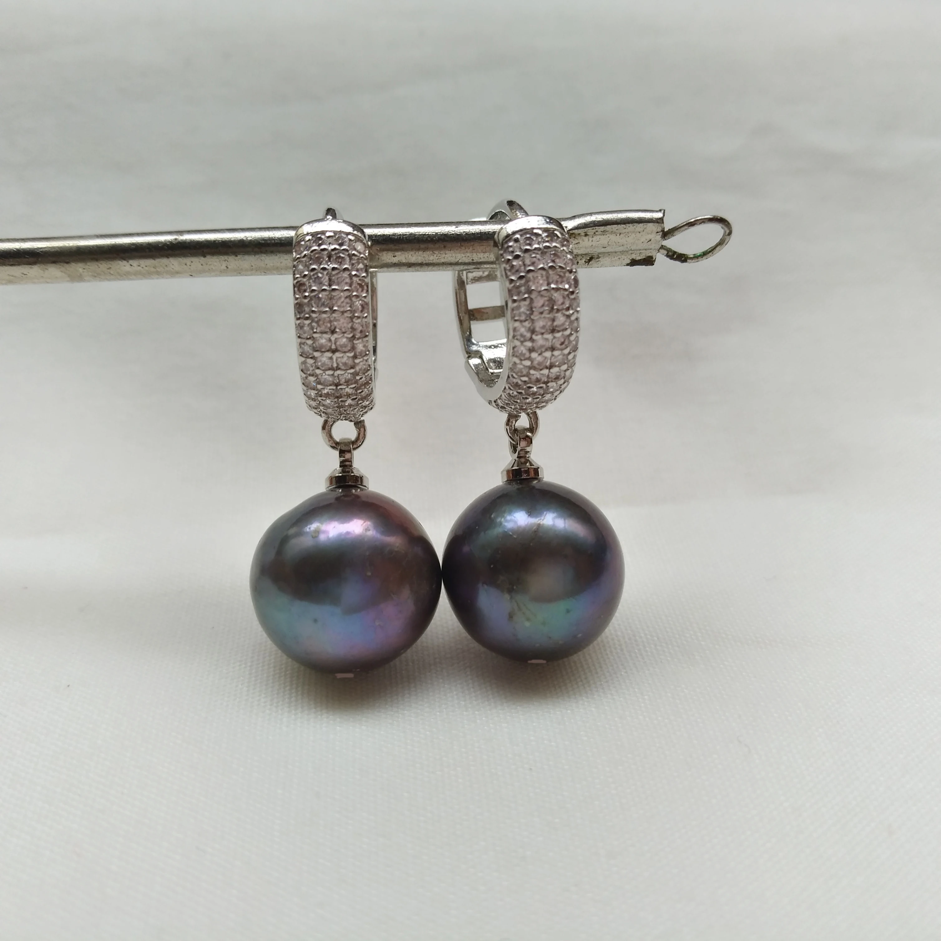 Rare 9-10mm 10-11mm 11-12mm Tahitian Black Irredescent Real Pearl Drop Earrings Exceptional Special Gift for Woman Free Shipping