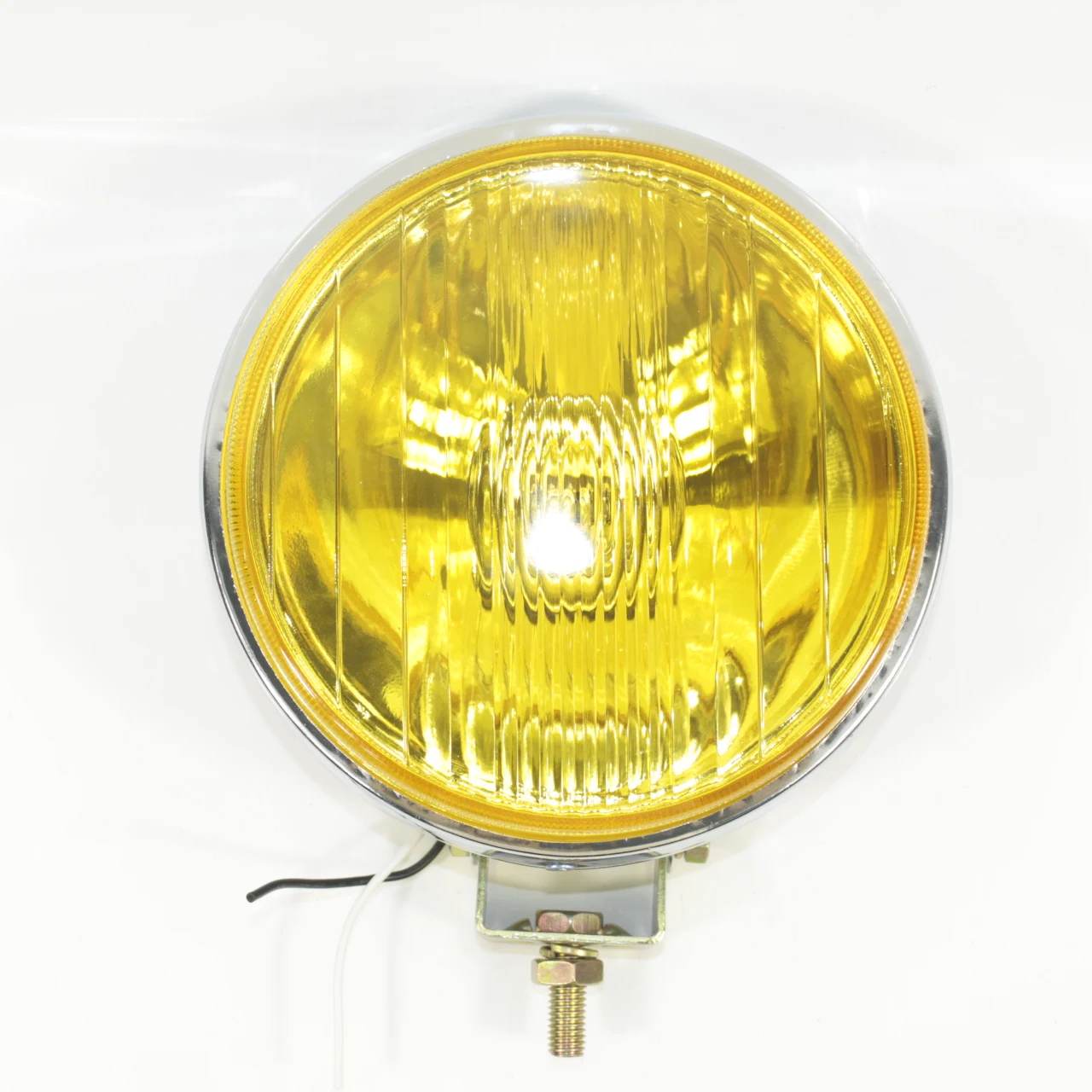 Pair Round Fog Lamp Yellow Glass + Cover With H3 12V 55 / 24V 70W Bulb - Universal