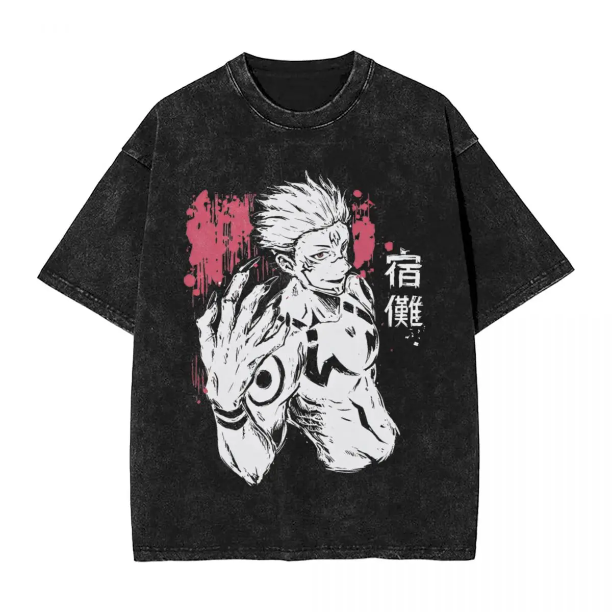 Washed T Shirts Funny Anime Ryomen Sukuna Novelty T-Shirts Harajuku Jujutsu Kaisen Short Sleeve Printed Tops Tees for Men Women