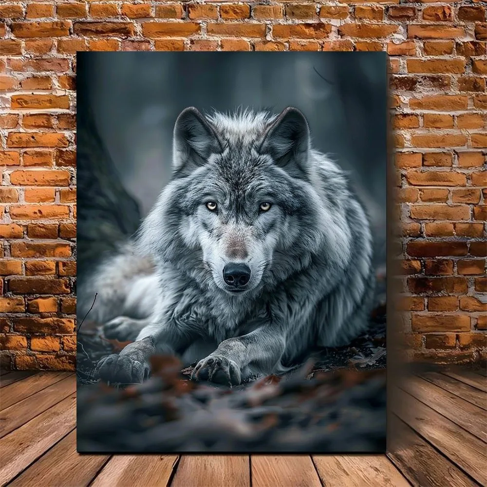 One, gorgeous gray Wolf canvas print, 11.8x15.7 inches, wood framed wall art, home and office decor