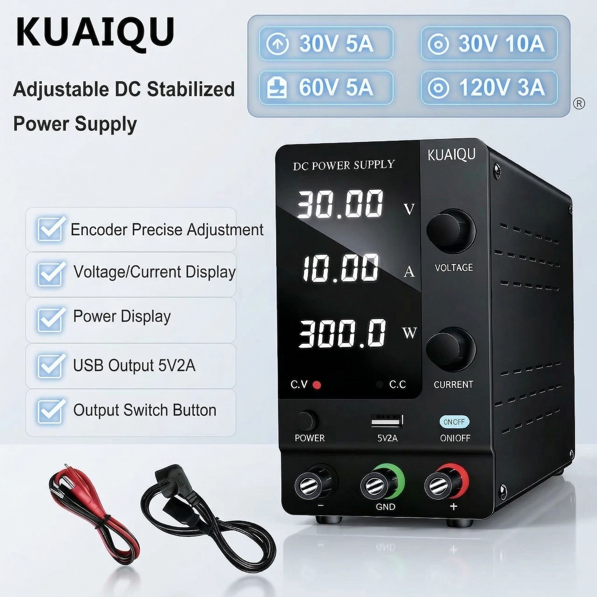 

Регулируемый источник питания KUAIQU с двумя поворотными регуляторами, переключаемый, для DIY-проектов и лабораторий, 0-10А, 0-120В