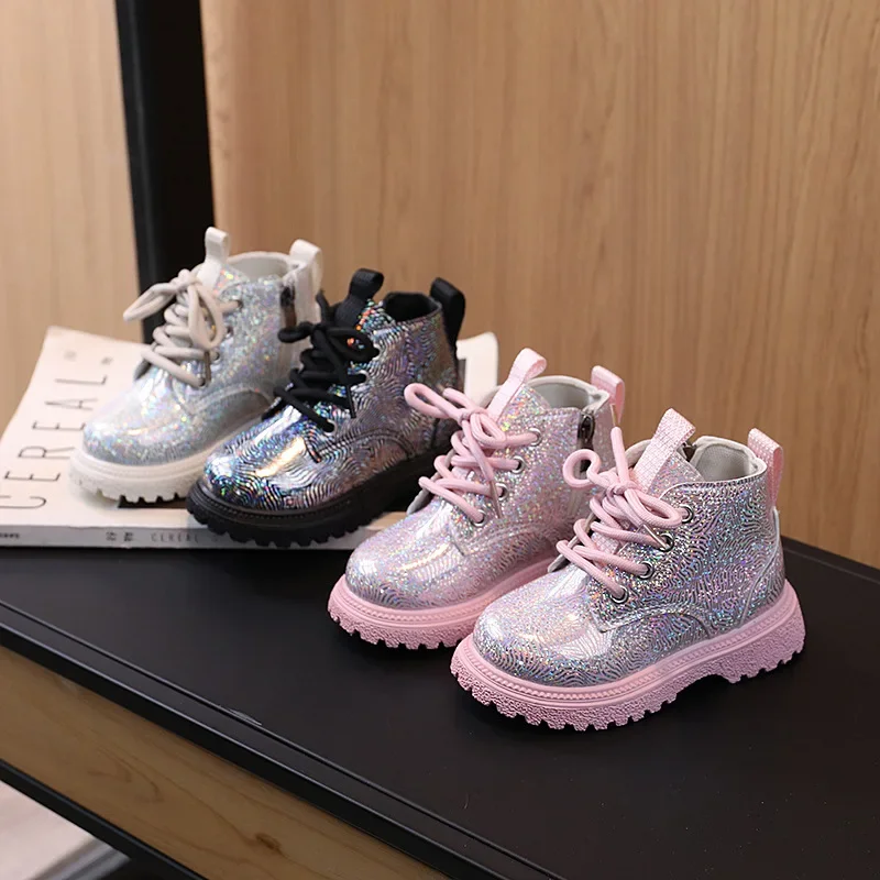 Fashion Kids Boots Soft Sole New Autumn Winter Korean Style Shiny Ankle Boots for Boys Girls Children Shoes