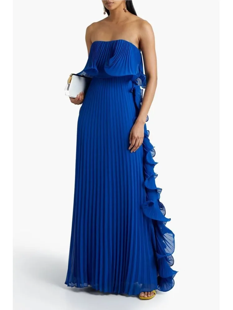 Trendy Women Summer Holiday Dress 2026 Fashion New Orange Long Formal Dresses Custom Made Ruffled Strapless Beach Party Dress