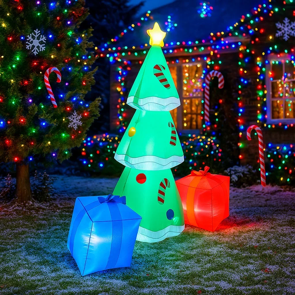 6FT Christmas Decorations Inflatable Gift Boxes Christmas Tree Toys Home Yard Ornaments With LED Decor Christmas Supplies Outd