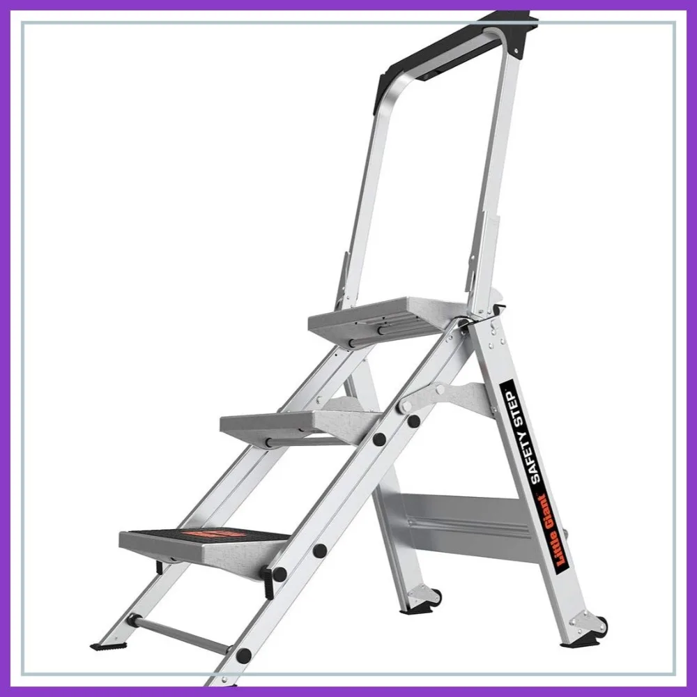 

3-Step Aluminum Step Stool, 300 lbs Capacity, Type 1A, Lightweight Safety Ladder with Wheels