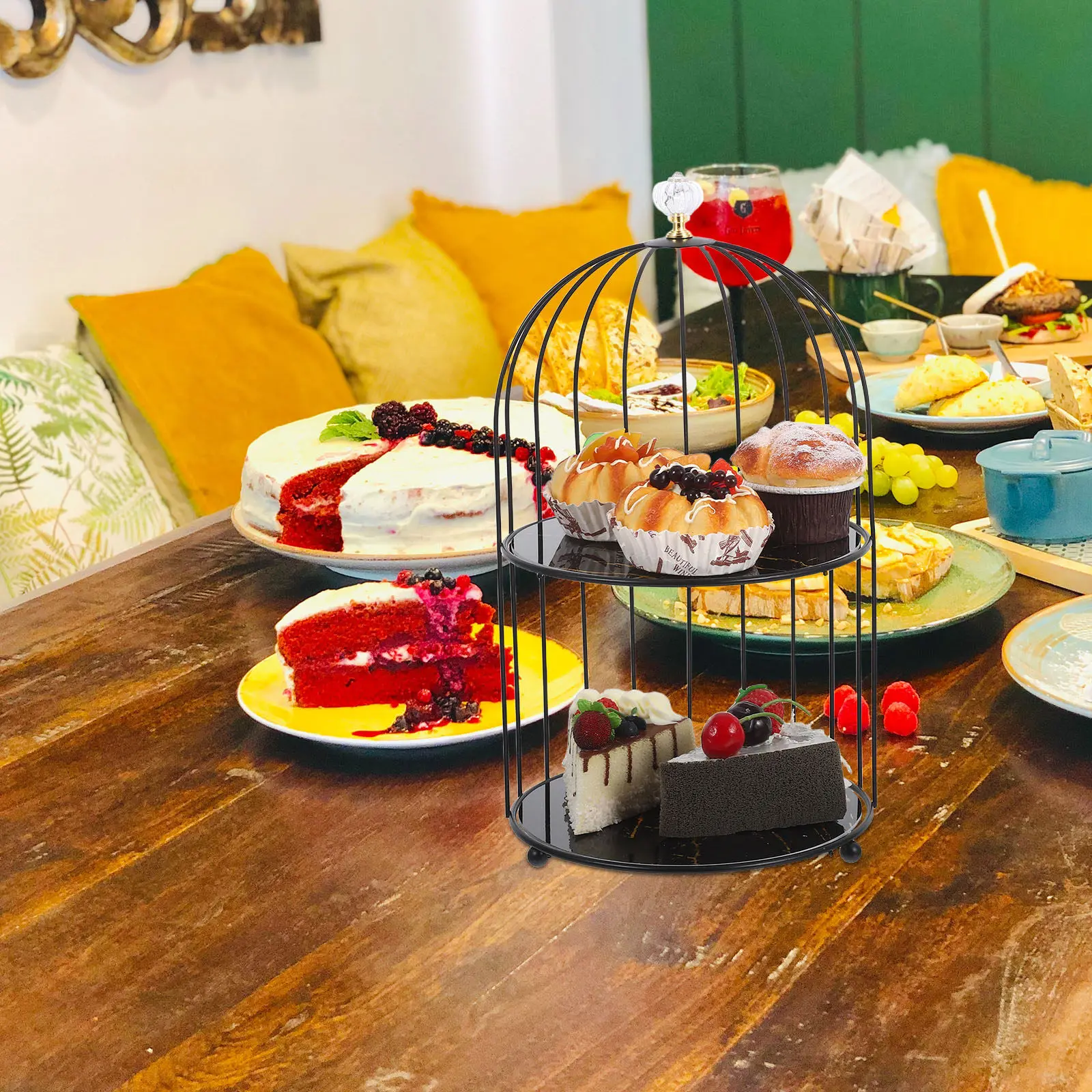 1 Tier Cupcake Stand Metal Cake Display Server Birdcage Decor For Wedding Dessert Table Centerpiece Farmhouse Fruit Bowl Serving