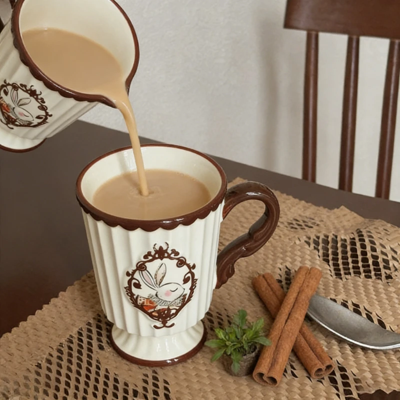 

French Retro Ceramic Cup High Aesthetic Mug Home Gift Goblet Drinking Cup Premium Elegant Fashion Cup Exquisite Daily Drinkware