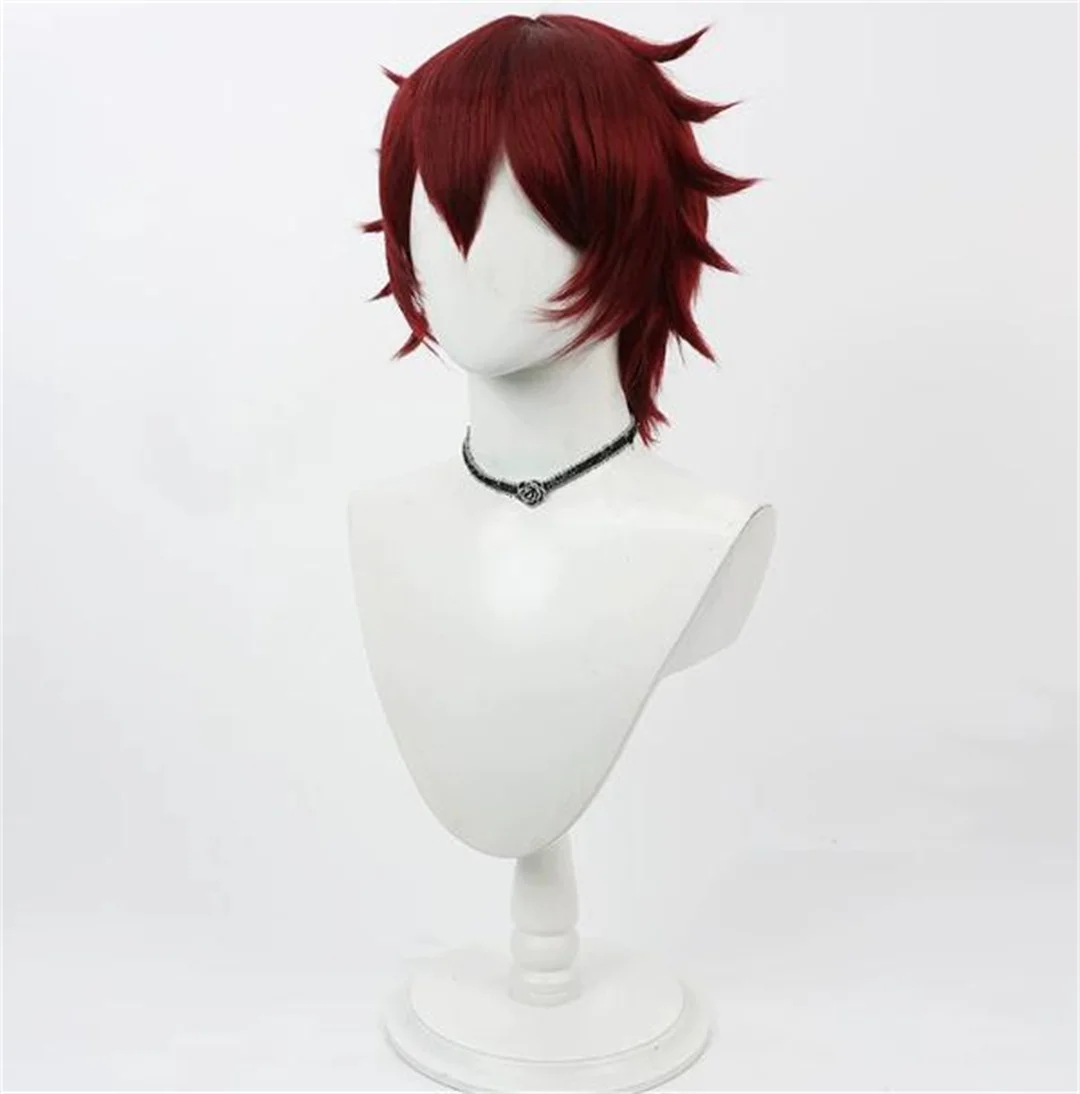 Cosplay Twisted Wonderland Gidel Wig Anime game party dark red short wig heat-resistant synthetic wig
