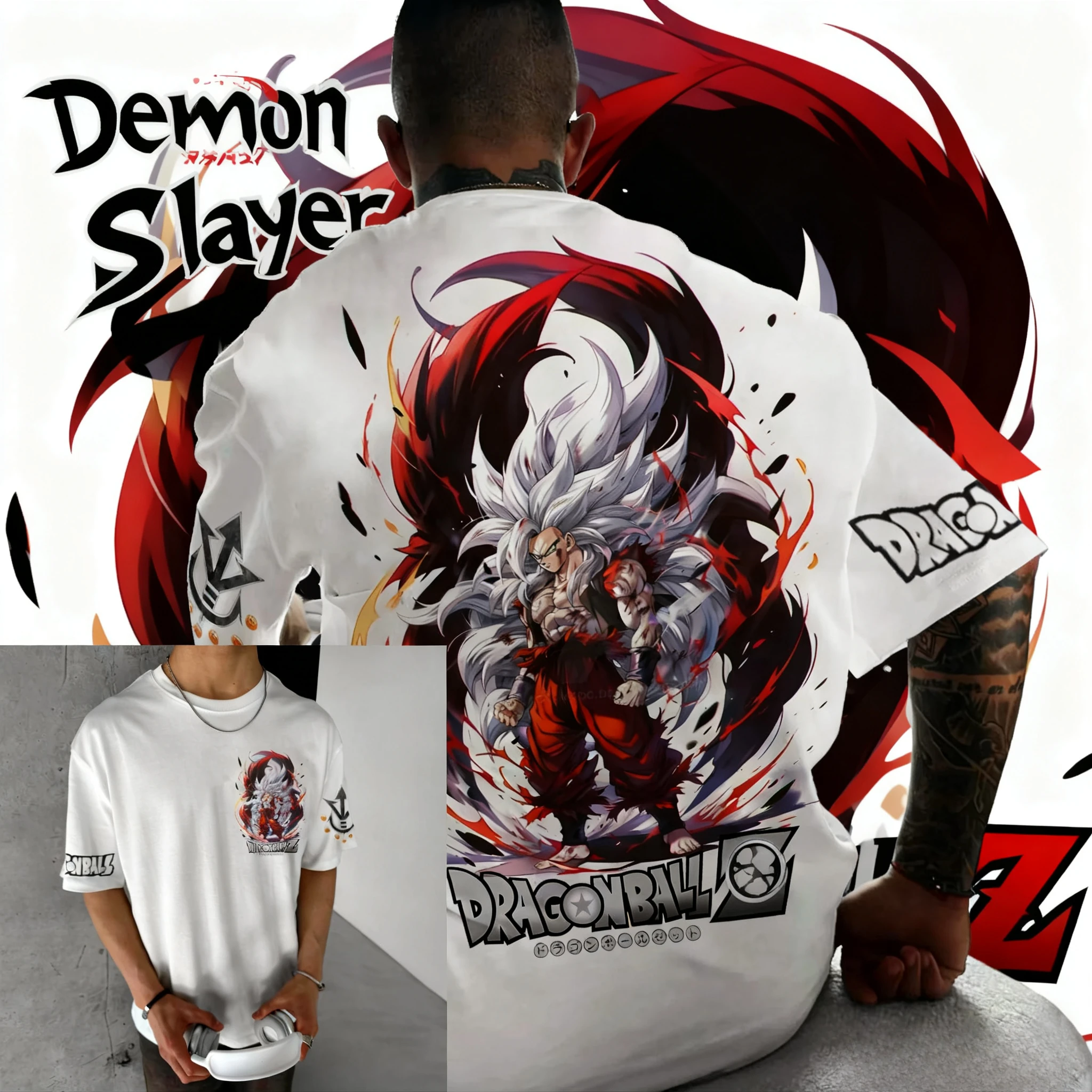 

2025 New Dragon Ball Anime Series Son Goku Character T-shirt, Extra-large Y2k Summer Print 100% Pure Cotton Loose T-shirt