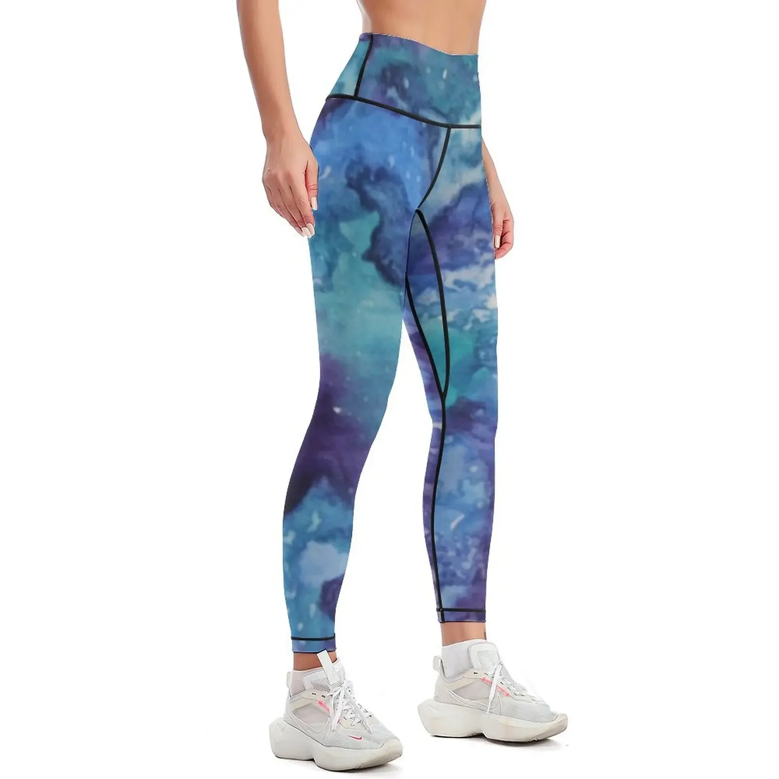 Watercolor splash, blue turquoise Leggings sportswear for gym push up tights for Women's sports Womens Leggings